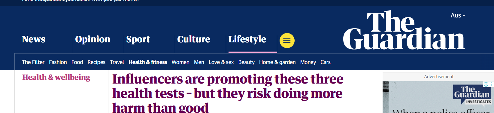 Influencers promoting health test