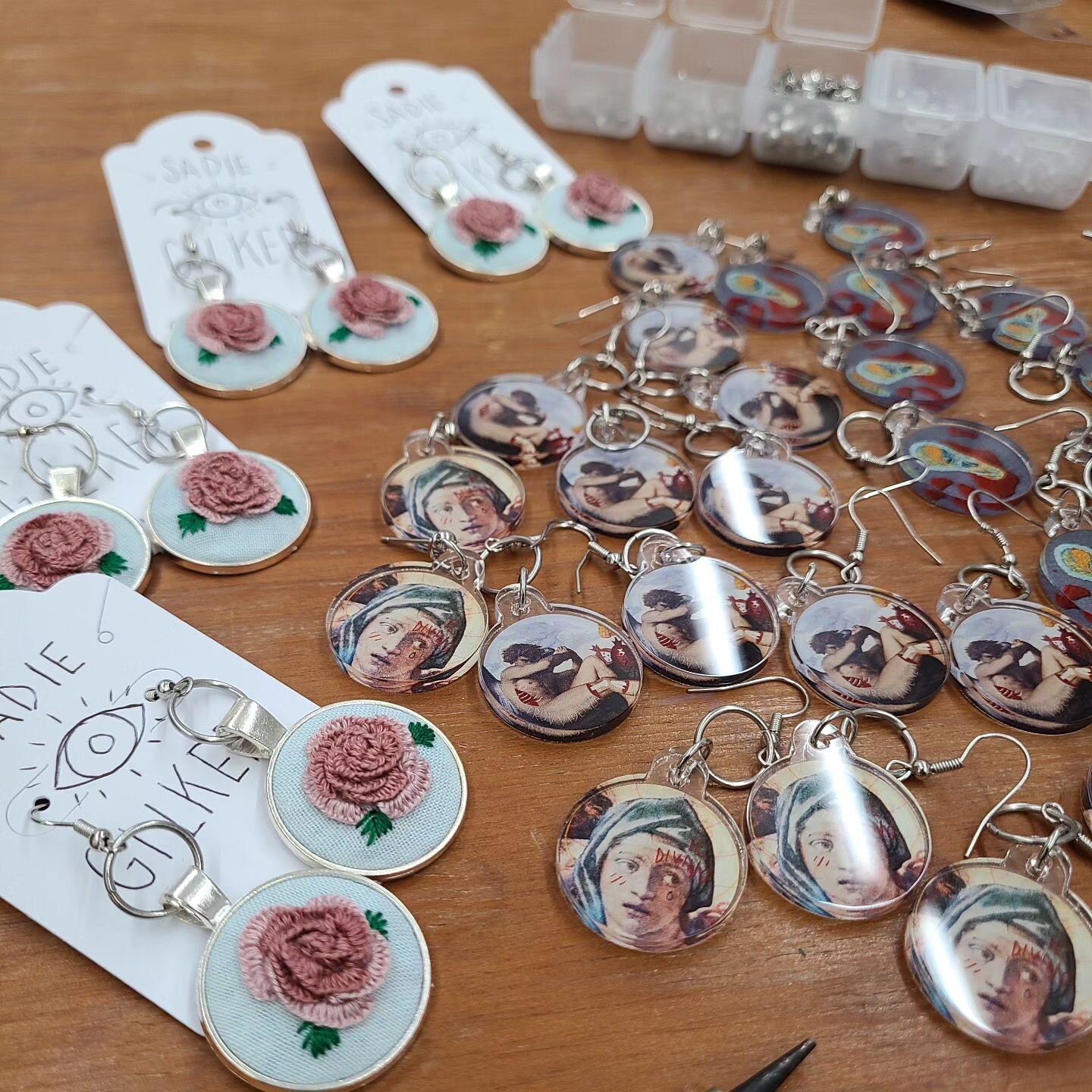 Good morning from the earring factory! Making some very special items for December 16 at Slice of Life :)