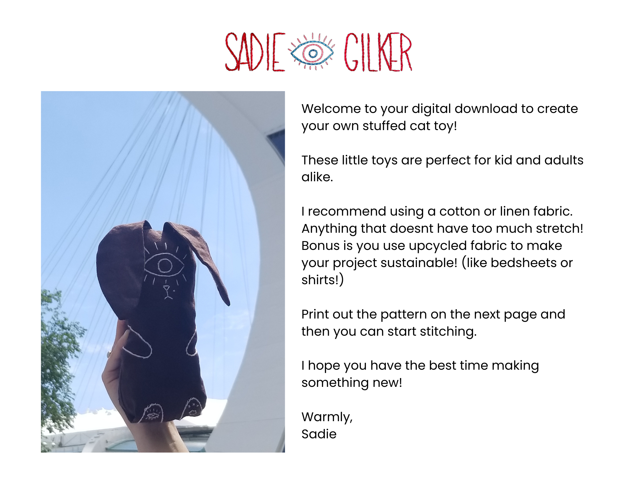 Stuffed Bunny Pattern- Sadie Gilker @sad.ie.art - Digital Download