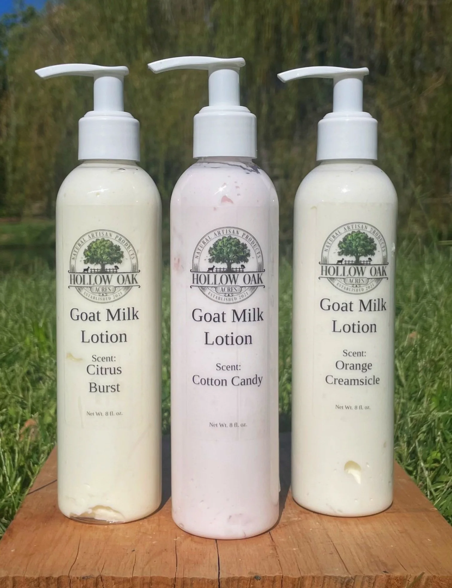 Goat milk body lotions in Citrus Burst, Cotton Candy, and Orange Creamsicle.