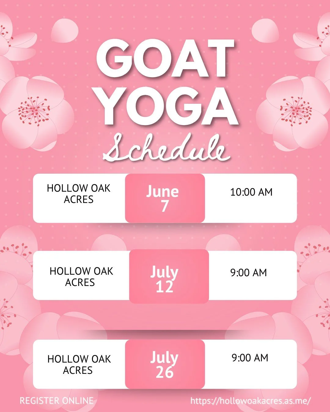 Come join us a for a morning with our goats and our baby goats for goat yoga at Hollow Oak Acres 6/7 at 10 am. 
#GoatYoga #Yoga #GoodVibes #Balance #Focus #OrganizedChaos