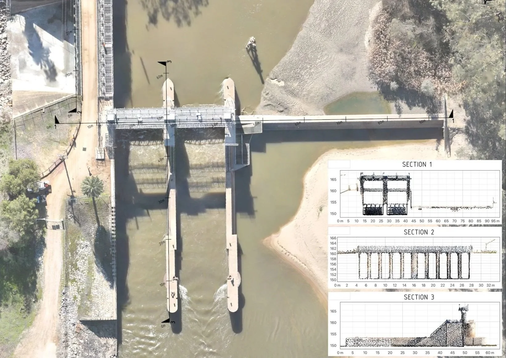 Berembed Weir longsections from LiDAR survey