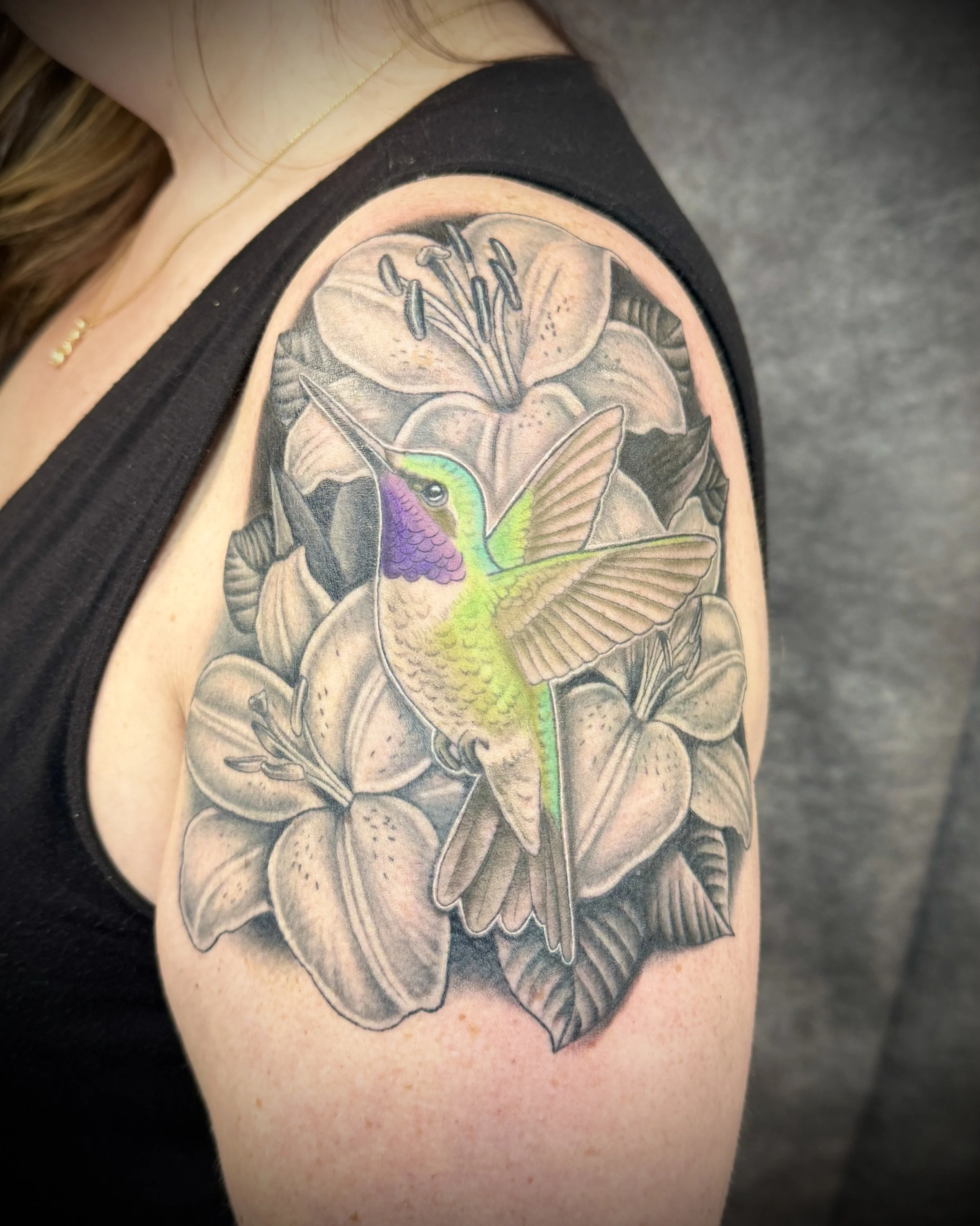 Hummingbrid and Lilllies.JPG