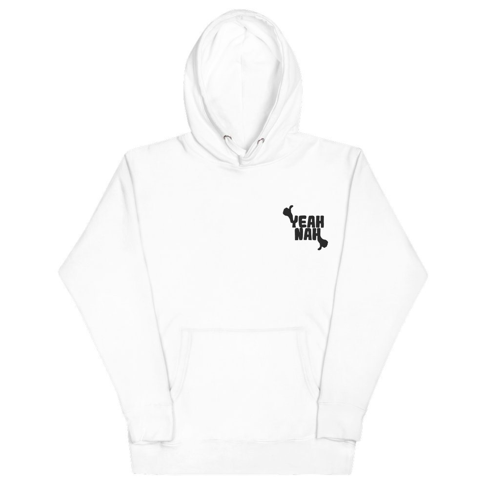 Unisex Embroidered Yeah Nah Hoodie Black Logo