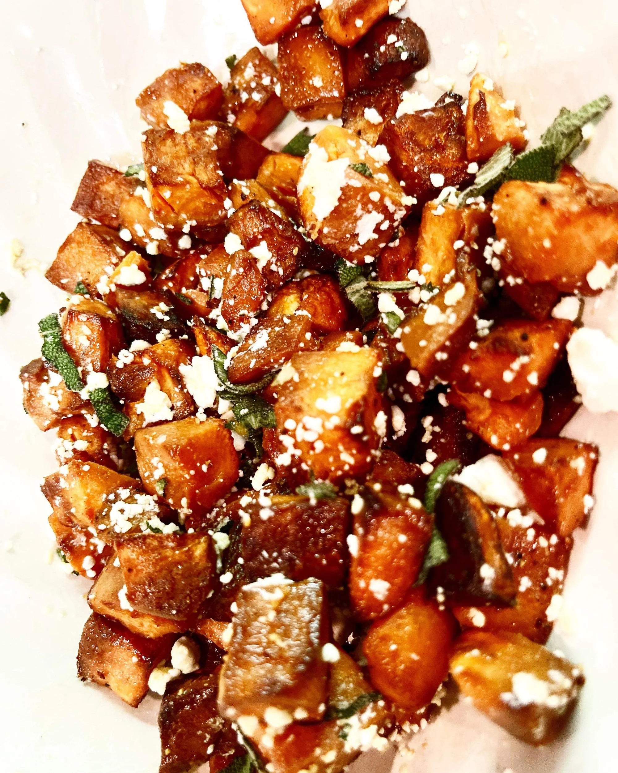 Roasted Sweet Potatoes with Goat Cheese and Sage
