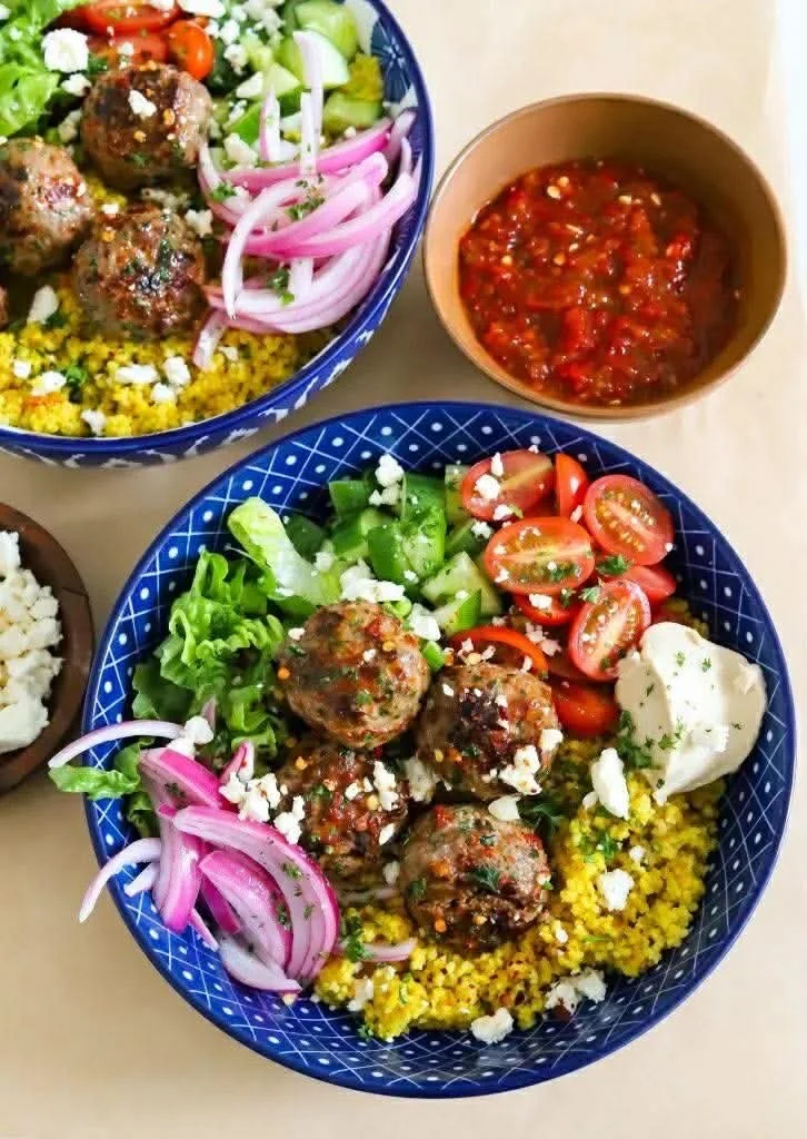 Shawarma-Spiced Lamb Meatball Bowls