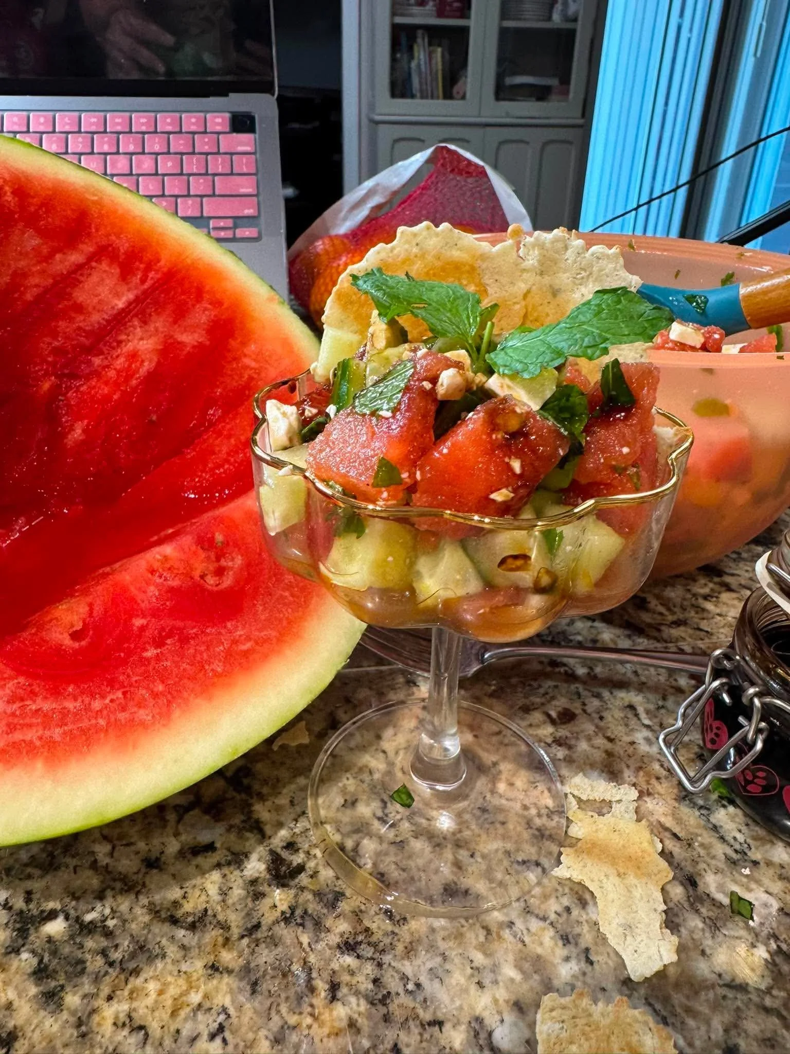 Watermelon, Feta, Mint &amp; Basil Salad with Balsamic Glaze