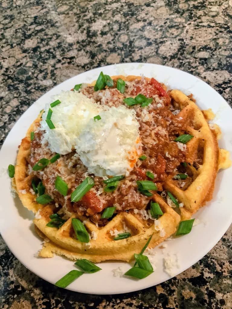 Cornbread Waffles with Chili