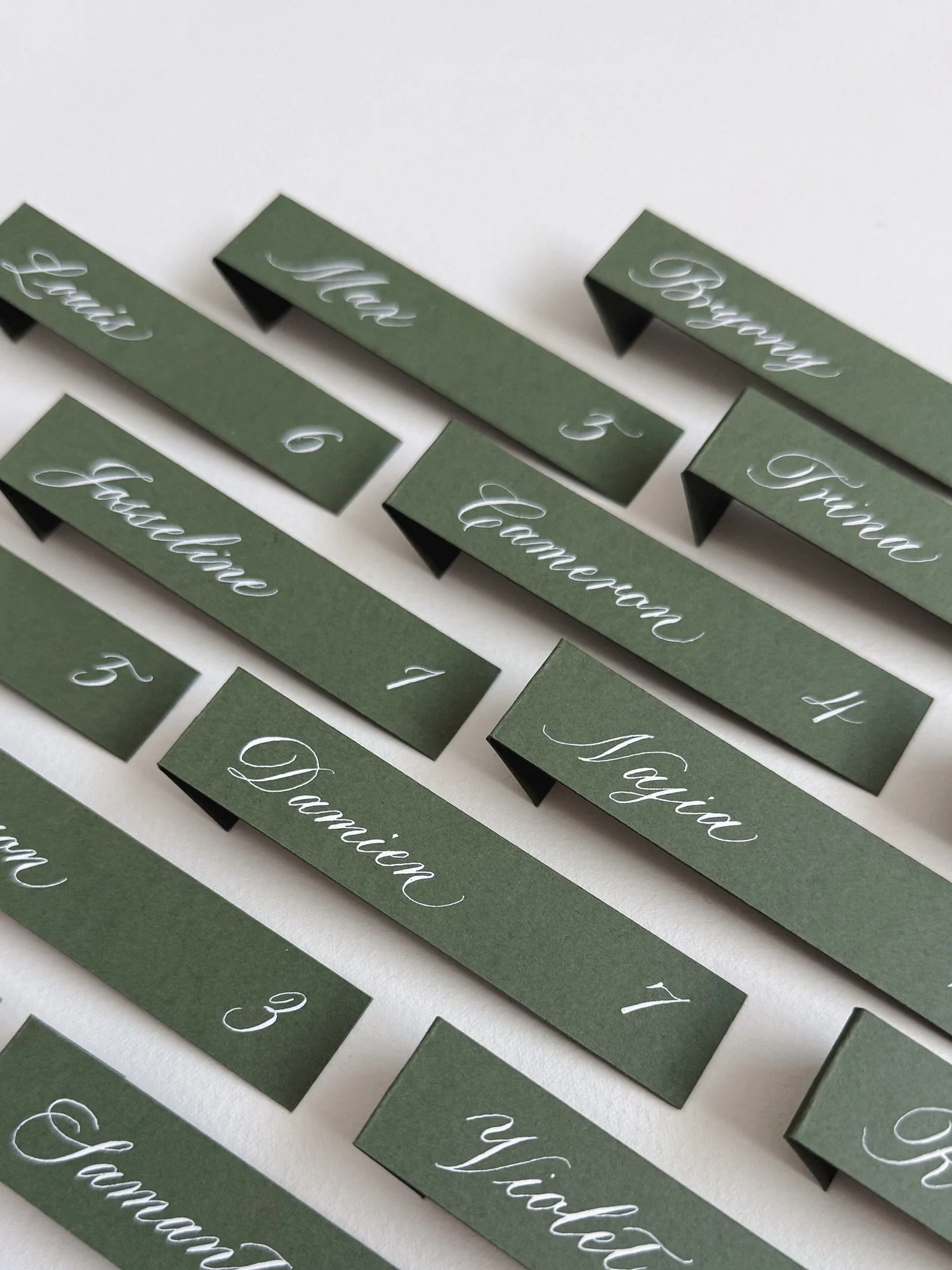 A closer look at our little glass-hanging place cards - numbered so your guests know where to sit (and sip) 🥂

#placecards #copperplatecalligraphy #weddingreception #weddingdetails #calligraphydetails #tablestyling #champagneglasswedding