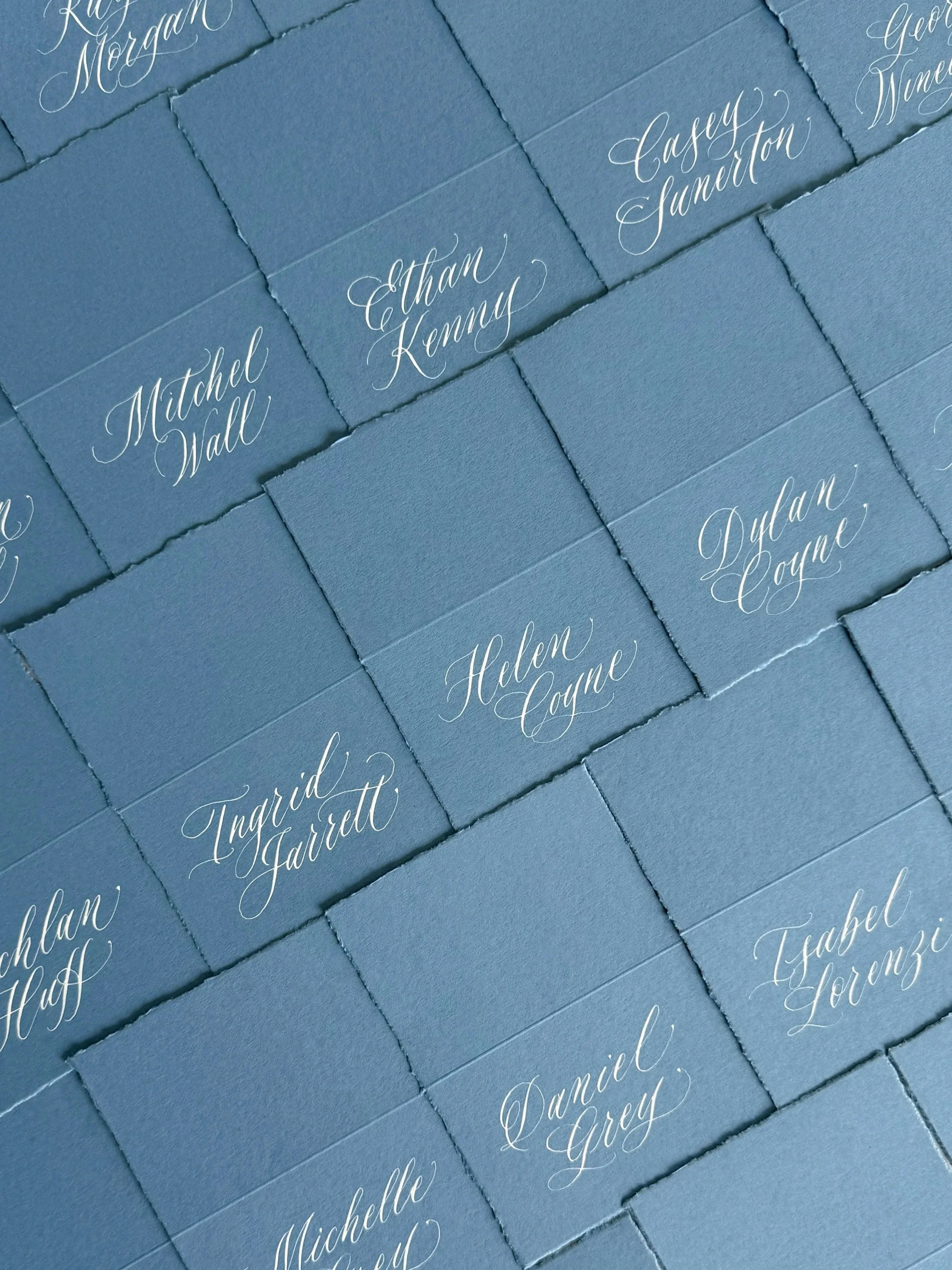 Blue Hand-Torn French Inspired Place Cards