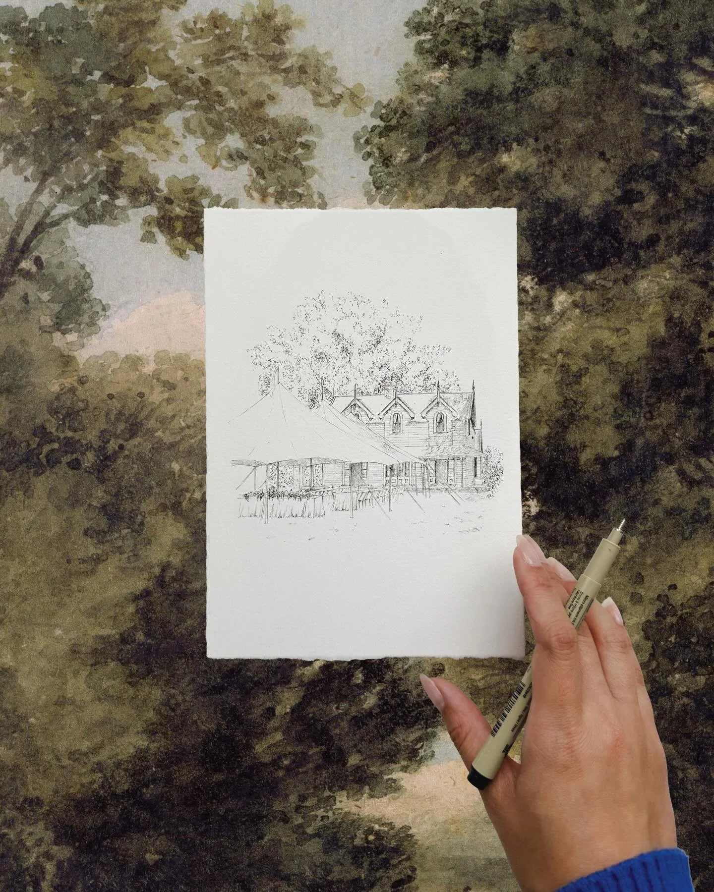 One of my favourite (and most challenging) illustrations to date! 🫶💍🥹

I was asked to draw this piece in celebration of their first wedding anniversary at @woodlandshistorichomestead 

From the canopy, to the tables and chairs, the florals at the 