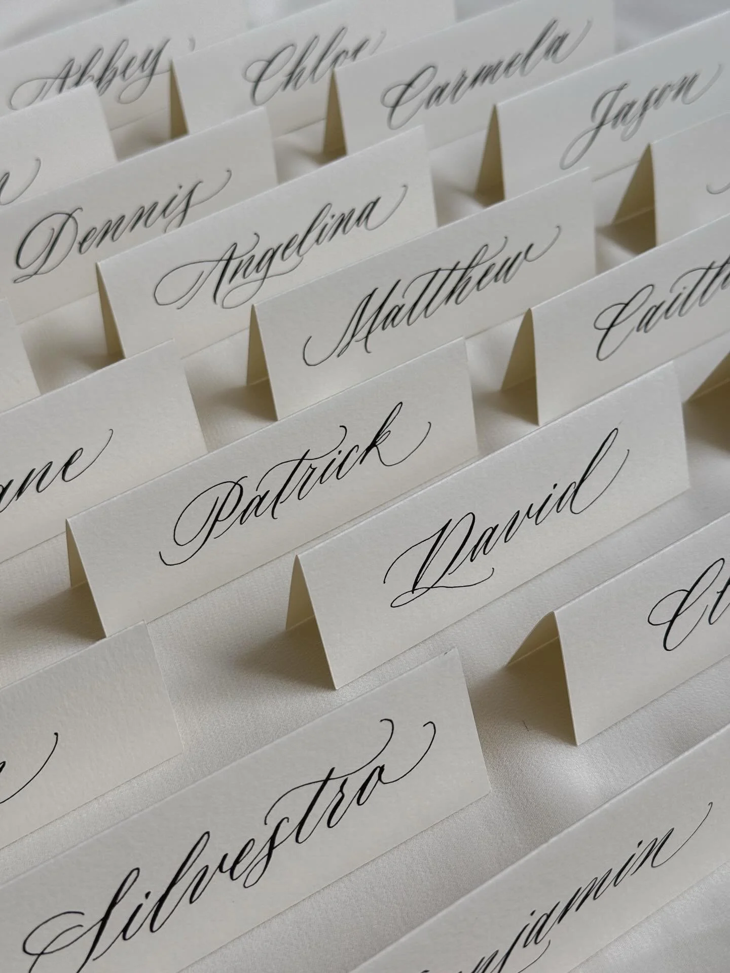 With place cards, no two are ever the same, and sometimes that means rewriting a name three times just to get the spacing right, fixing the centring or dealing with the little ink mishaps. 

With every name I write, there&rsquo;s always something I&r