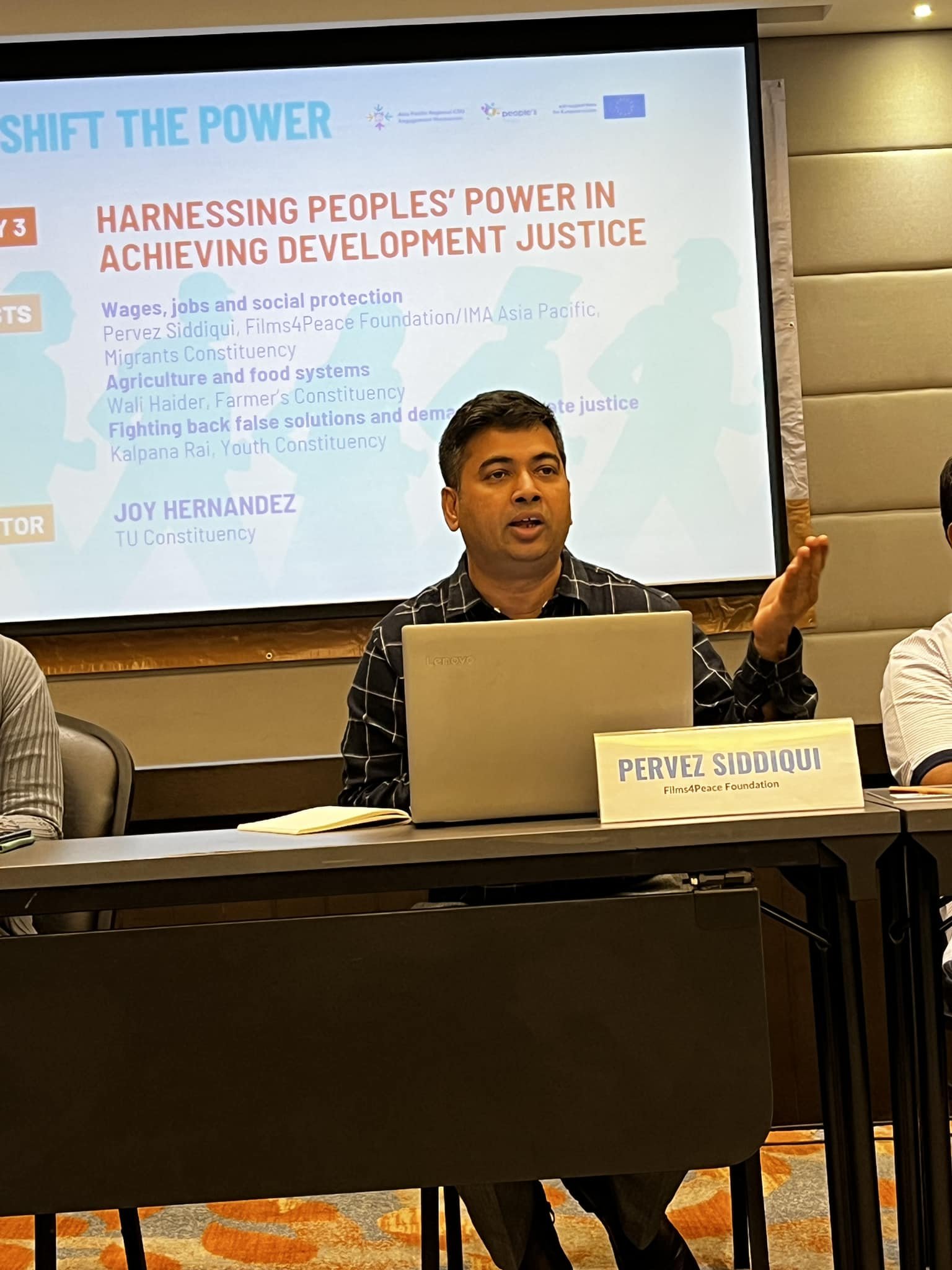 Pervez Siddiqui of Films4Peace Foundation/IMA Asia Pacific during the Asia Pacific Peoples’ Forum on Sustainable Development, Plenary 3: Harnessing Peoples’ Power in Achieving Development Justice