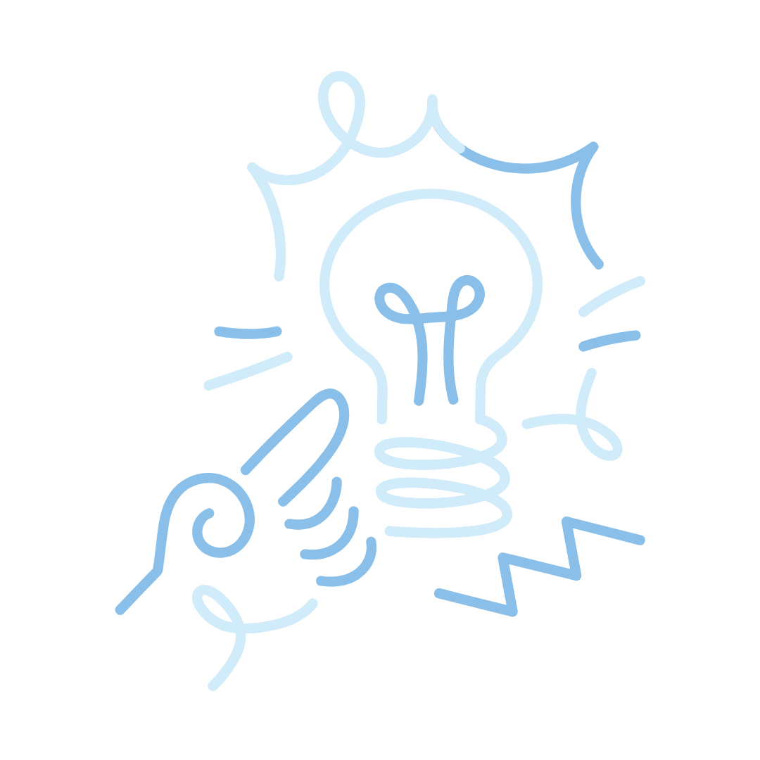 Hand pointing towards a light bulb