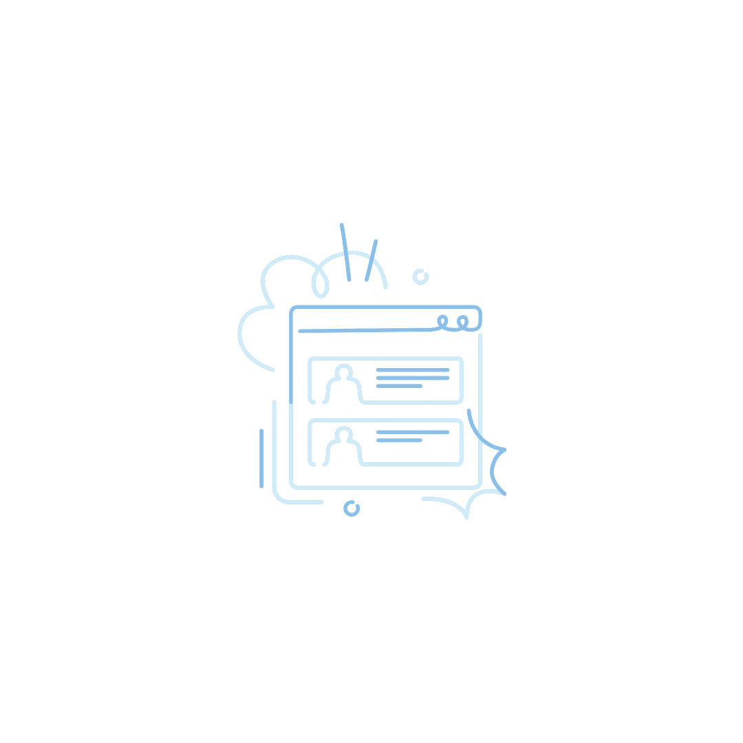 Line drawing of a computer screen with chat messages and a cloud behind it, using blue lines on a black background.