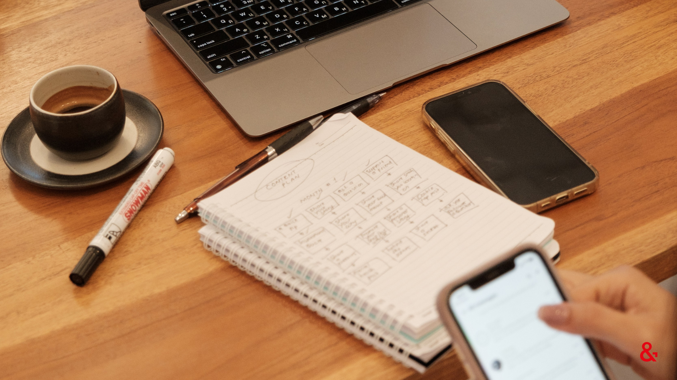 A notebook with a content plan