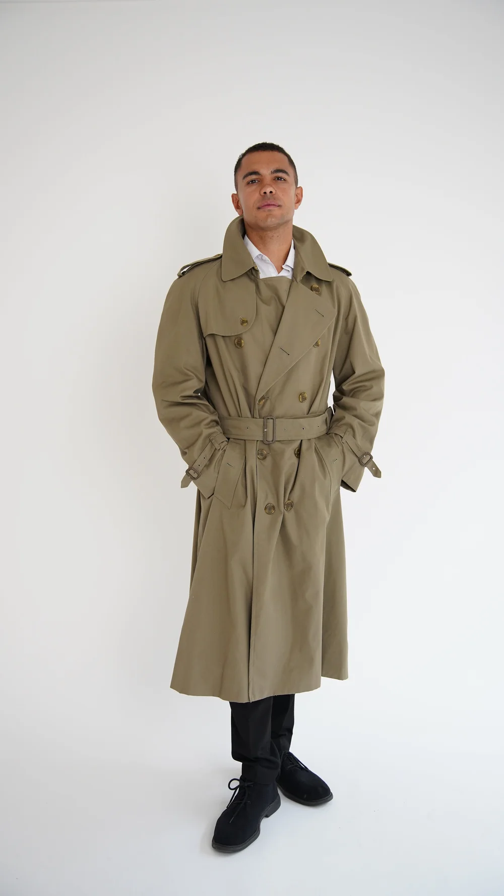 Vintage Burberry Green Double Breasted Trench Coat — Check It Vintage
