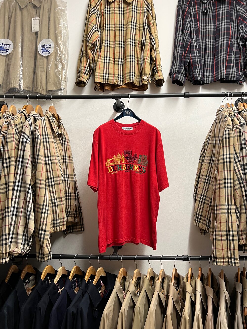 Burberry Red City Spell Out T-Shirt — Check It Vintage