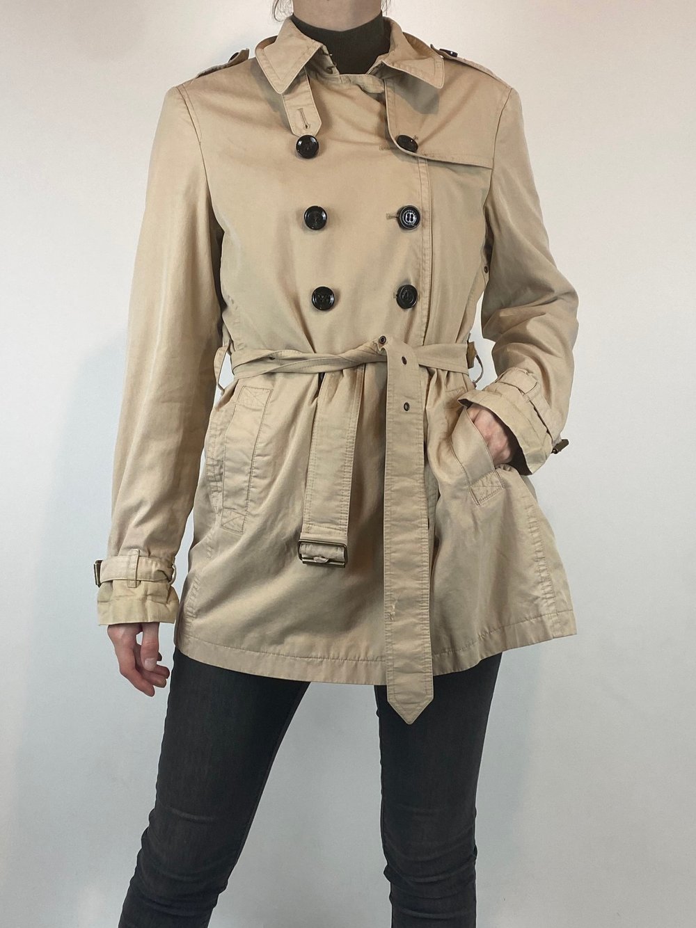 Vintage Burberry Brit Double Breasted Trench Coat Short — Check It Vintage