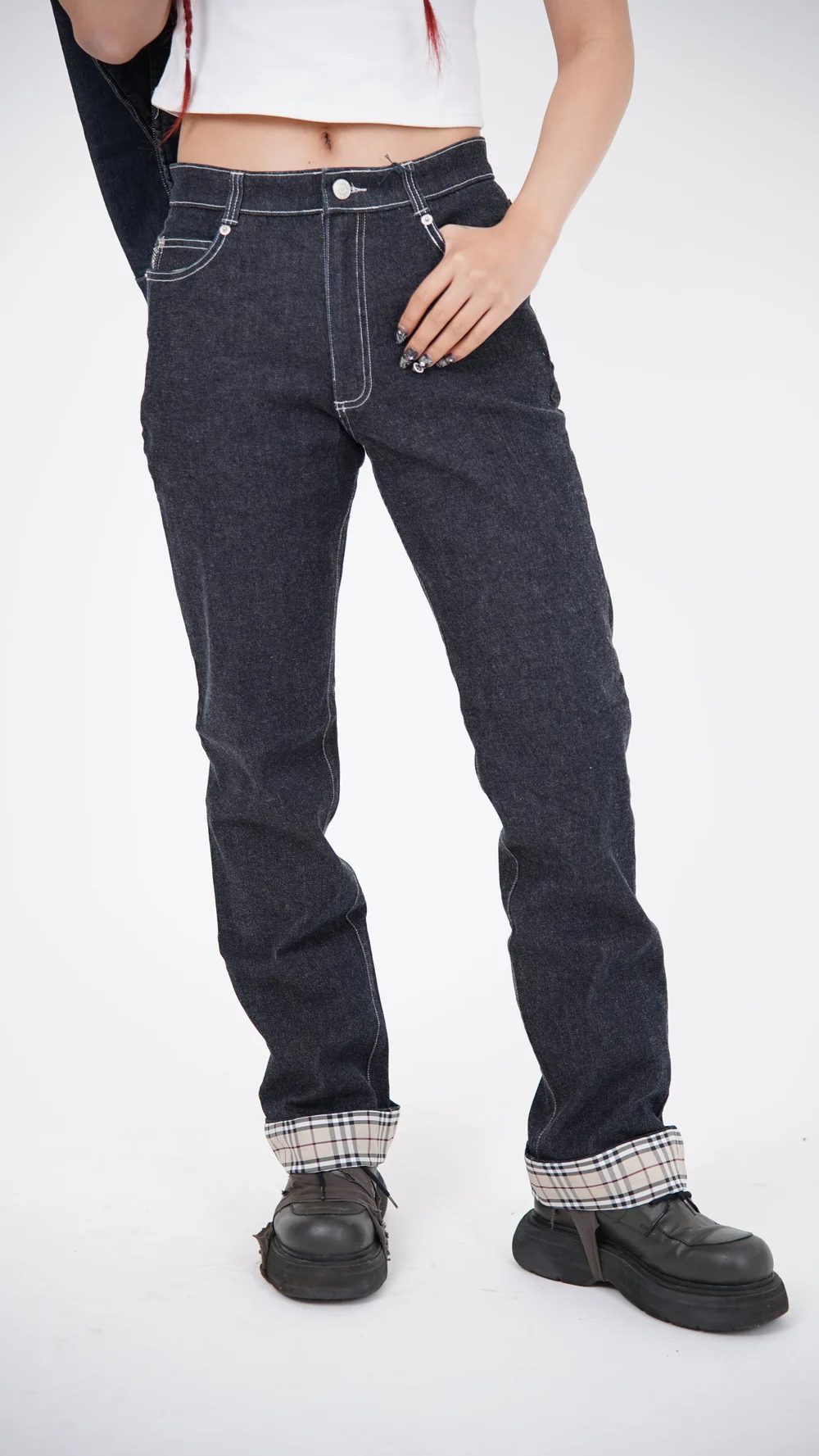Burberry Dark Check-Lined Jeans — Check It Vintage