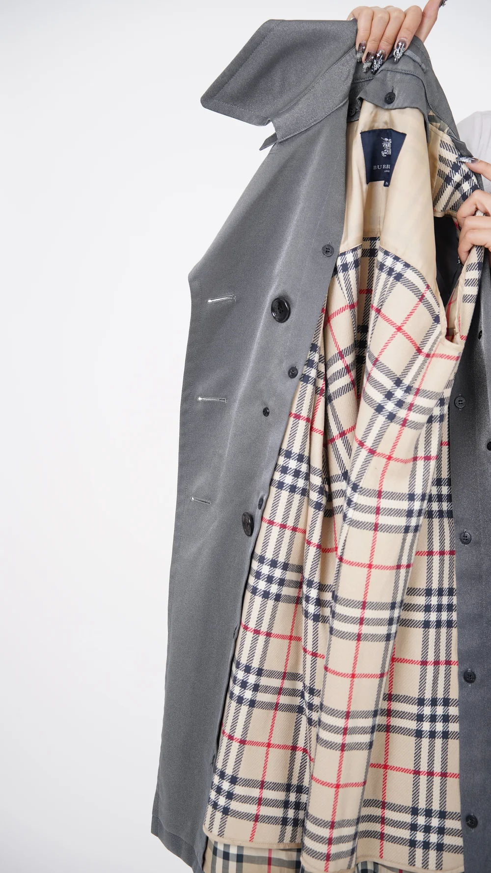 Vintage Burberry Grey Double-Breasted Trench Coat — Check It Vintage