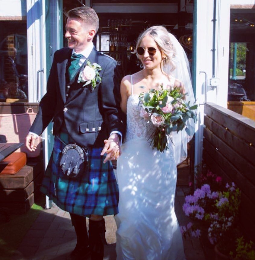 Beautiful summers day ☀️🥂 @thegrangeealing our Lovely bride and groom  #justmarried congratulations. @sarahejnicholls #bridalbouquet #ribbonrose #summerwedding #ealing #bridalflowers #florist #flowerstagram #weddingstylists #london🇬🇧 Pics to follo