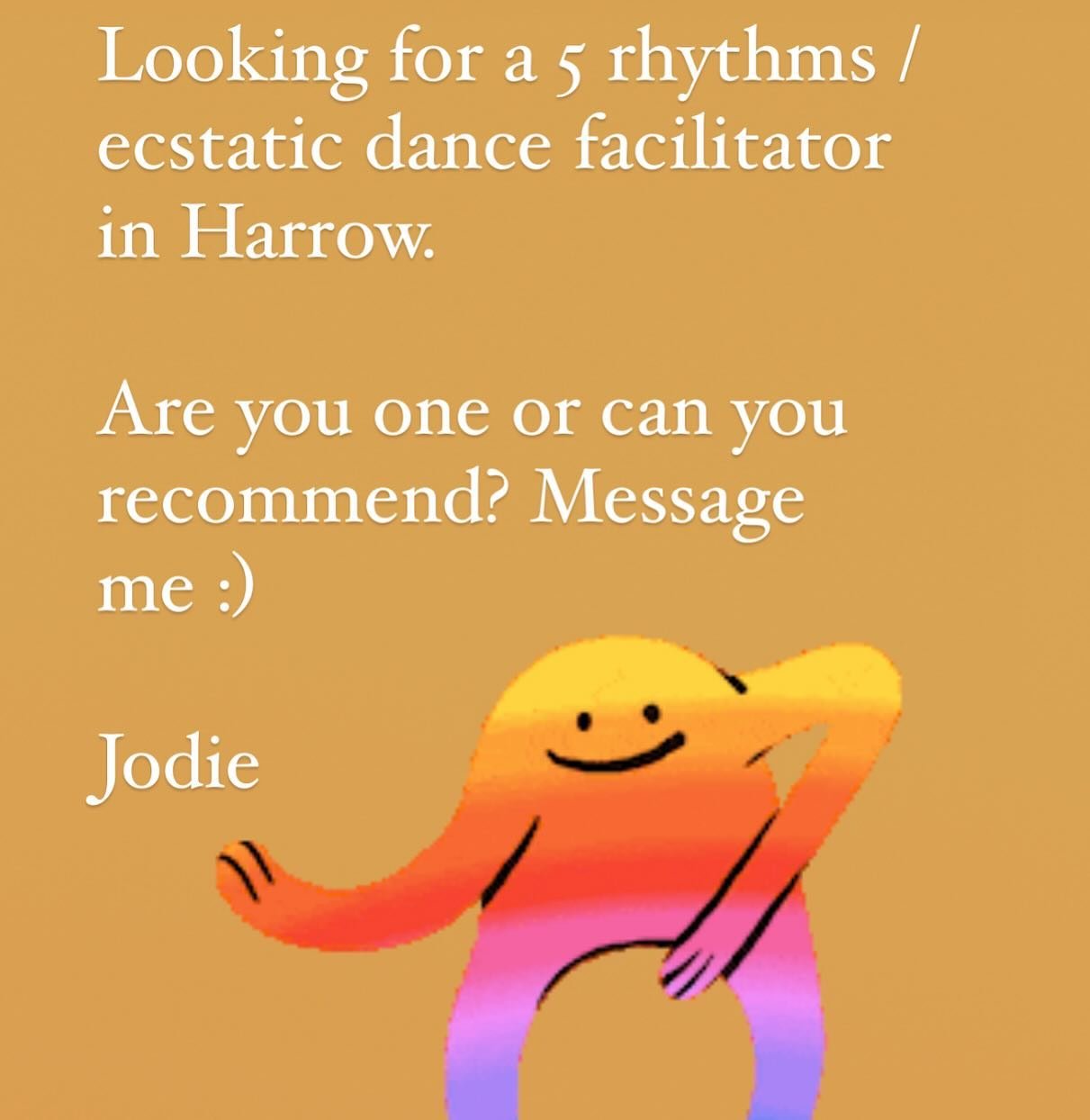 Looking for a 5rhythms / ecstatic dance facilitator to potentially facilitate session(s) in North Harrow for group of adults w. LD.  If you do this your self or know someone please message me 🙏🏻✉️