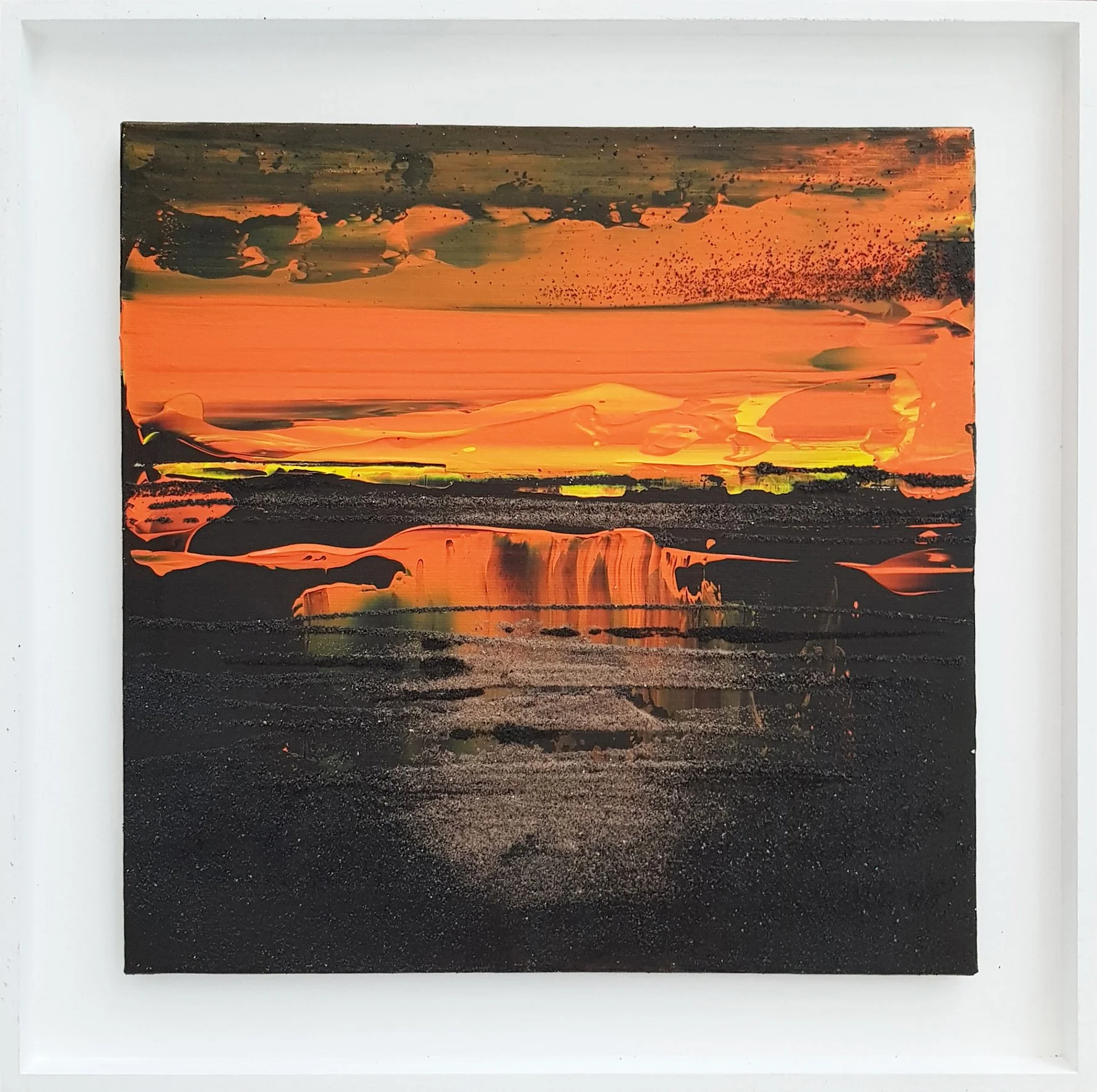 Colored Horizons -Orange, 2019, 40x40 acrylic, volcanic sand on canvas on plywood Web 1.jpg