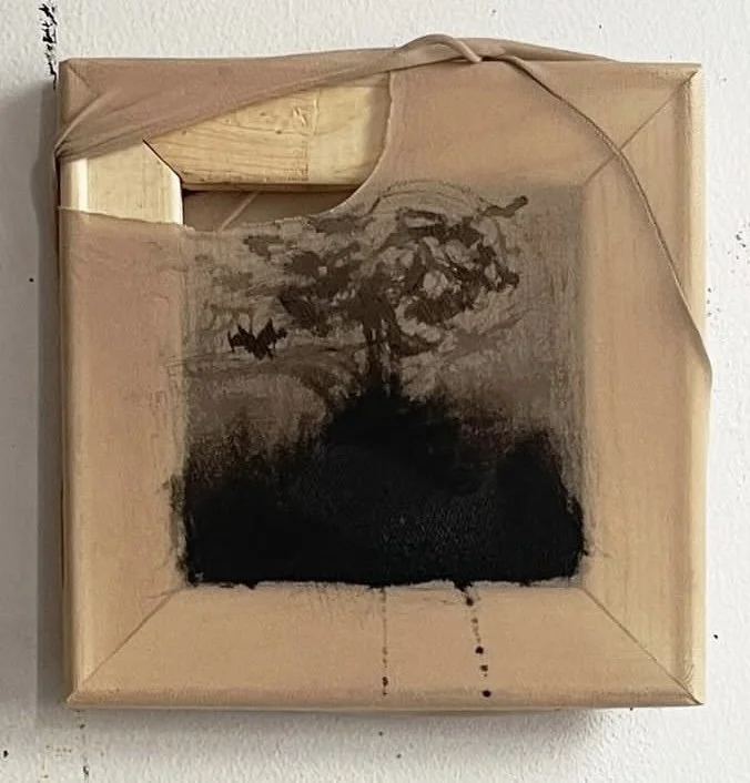 Ink wash on pantyhose, 5in x 5in, 2025