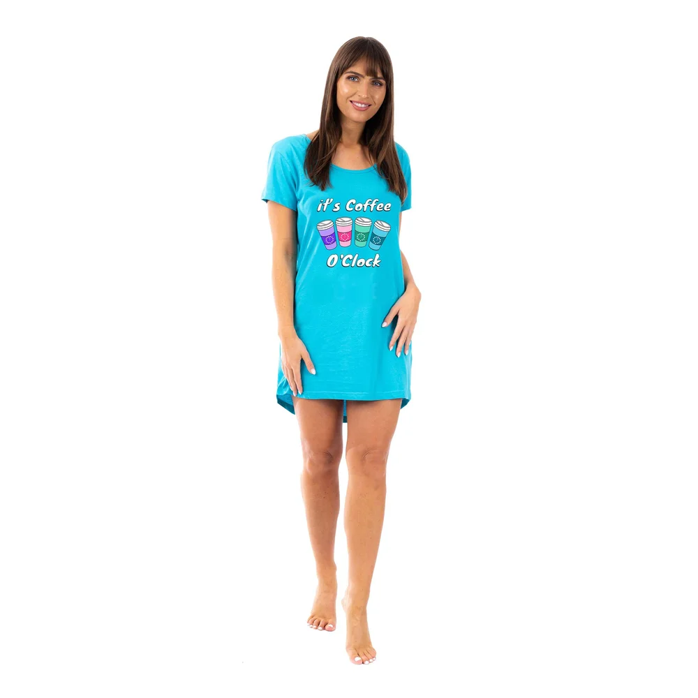 knee length dresses for ladies Printed Blue Cotton Maxi Night Dress Nighty for Ladies