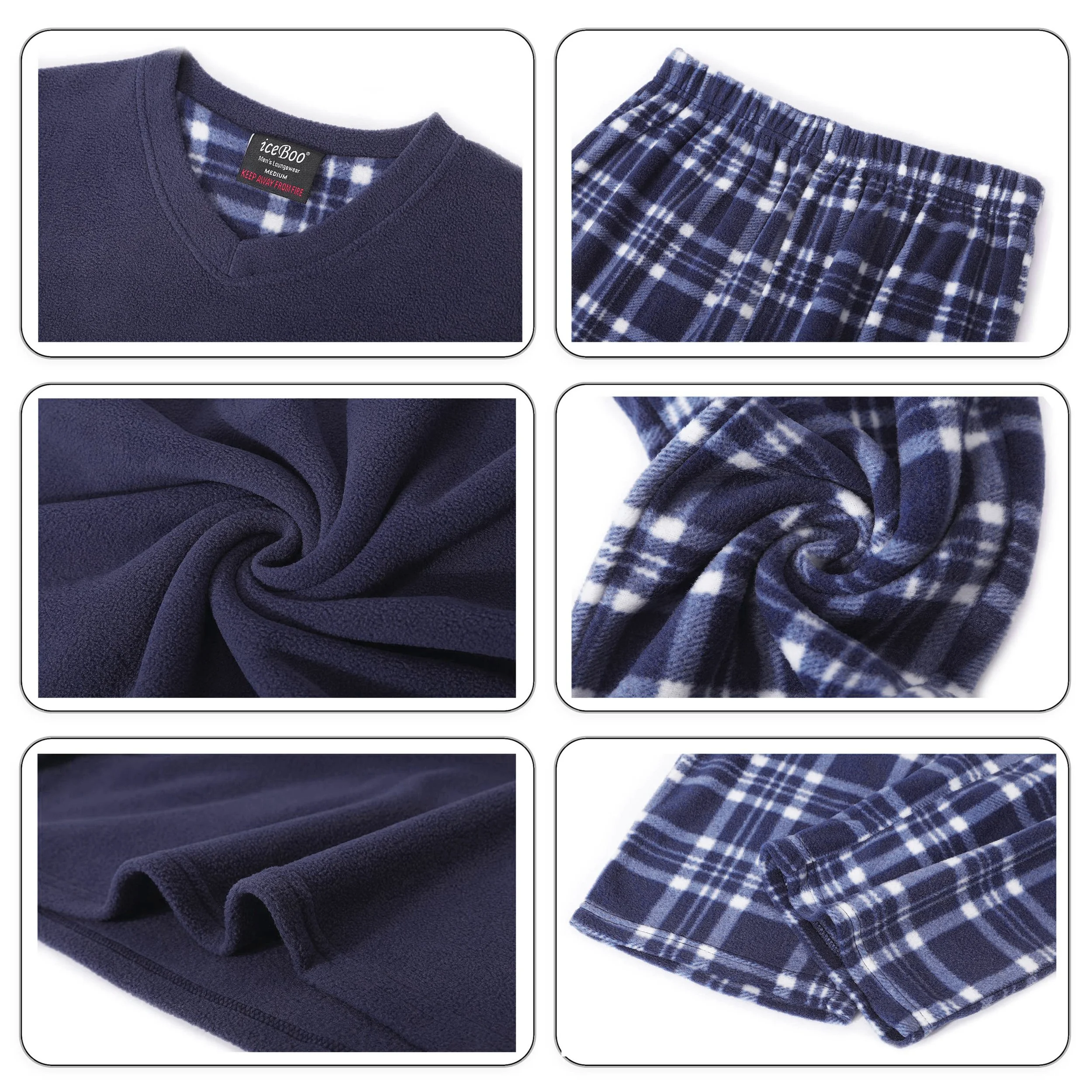 iceboo.com Mens Fleece Pyjamas Set winter Navy .jpg