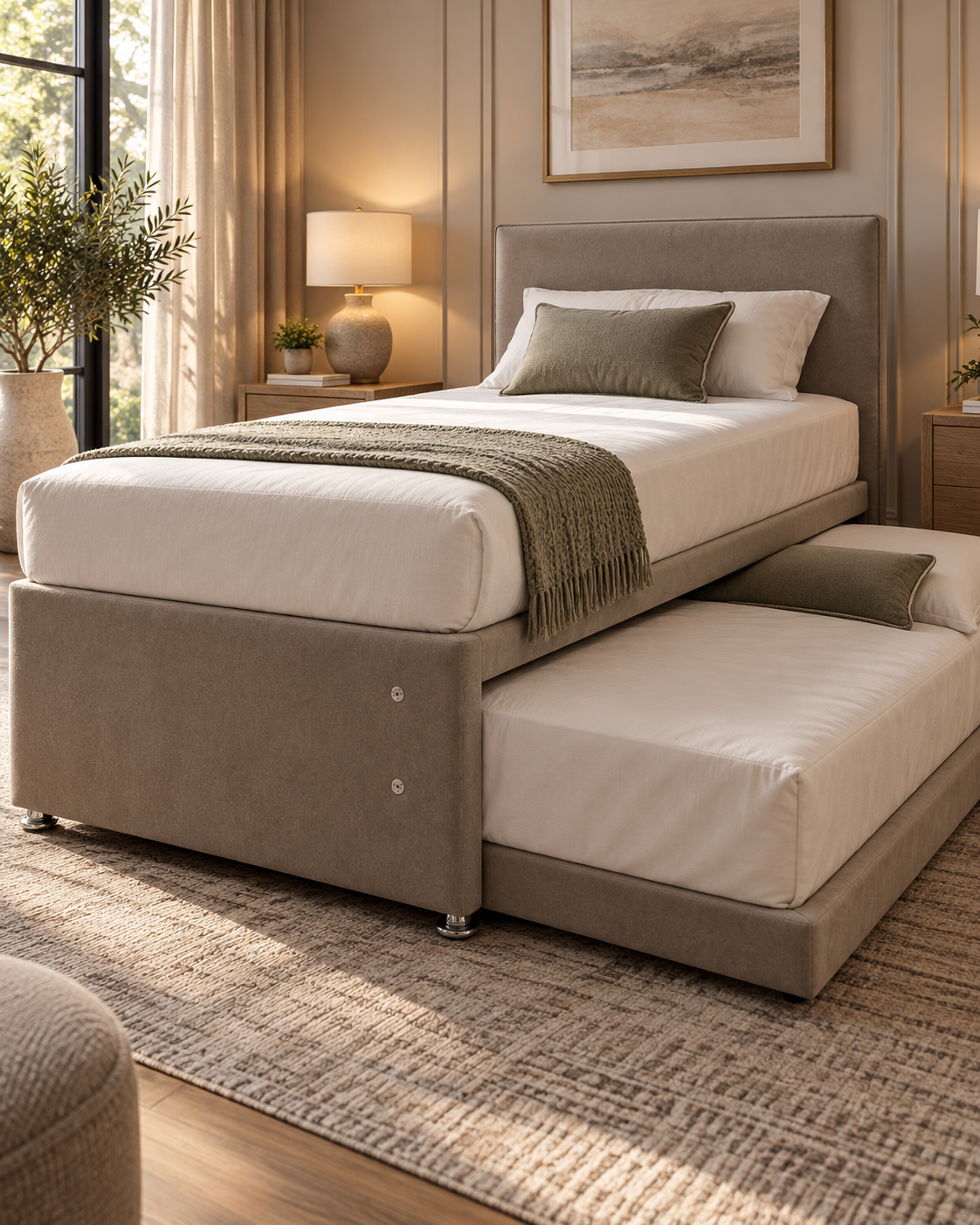 Elegant Taupe Trundle Bed Bedroom.png