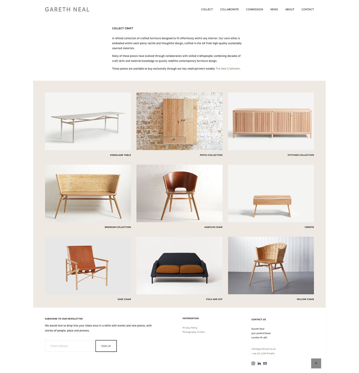 Furniture design archive system on Gareth Neal Studio's professional website