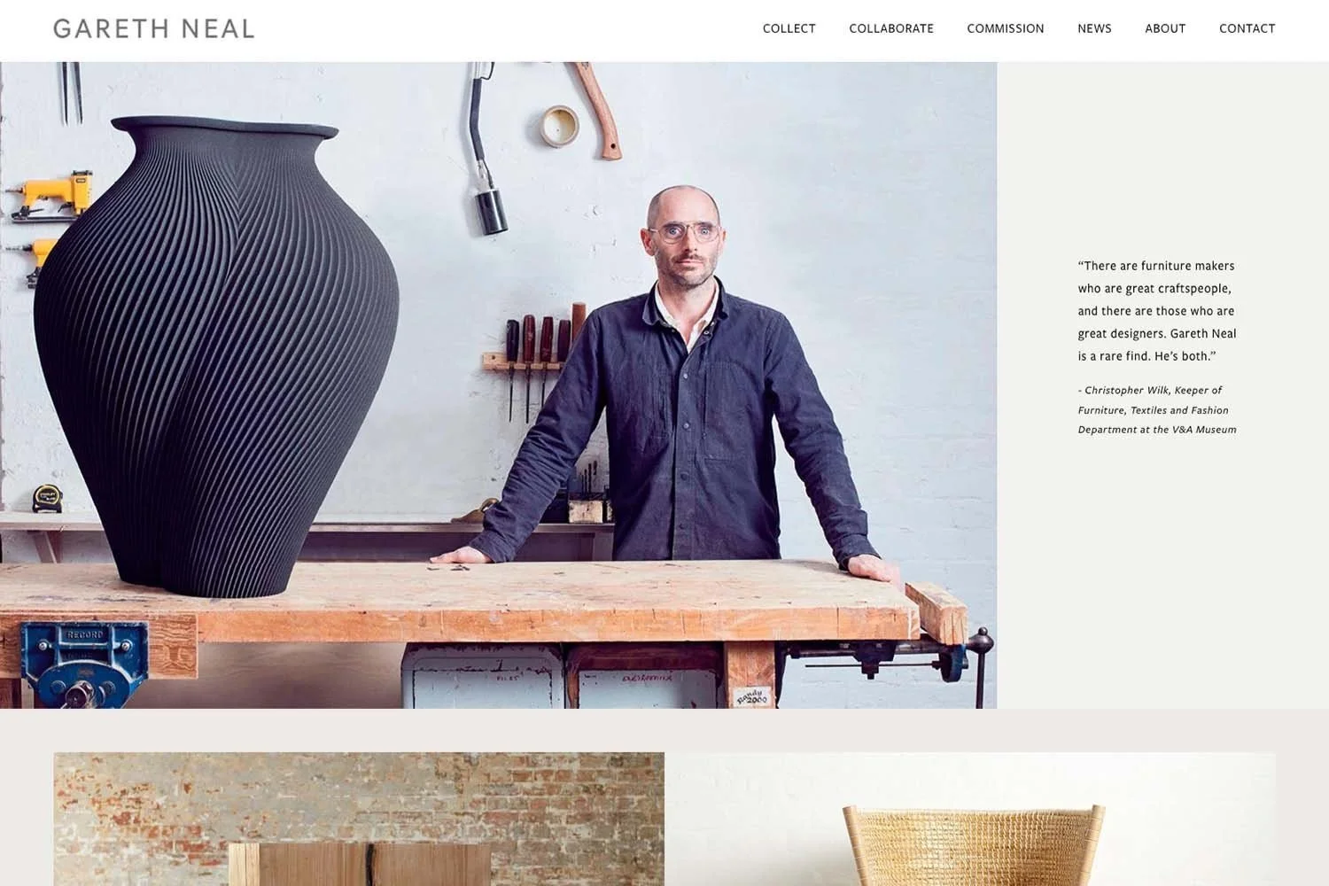 Gareth Neal furniture maker portfolio website displaying custom design projects