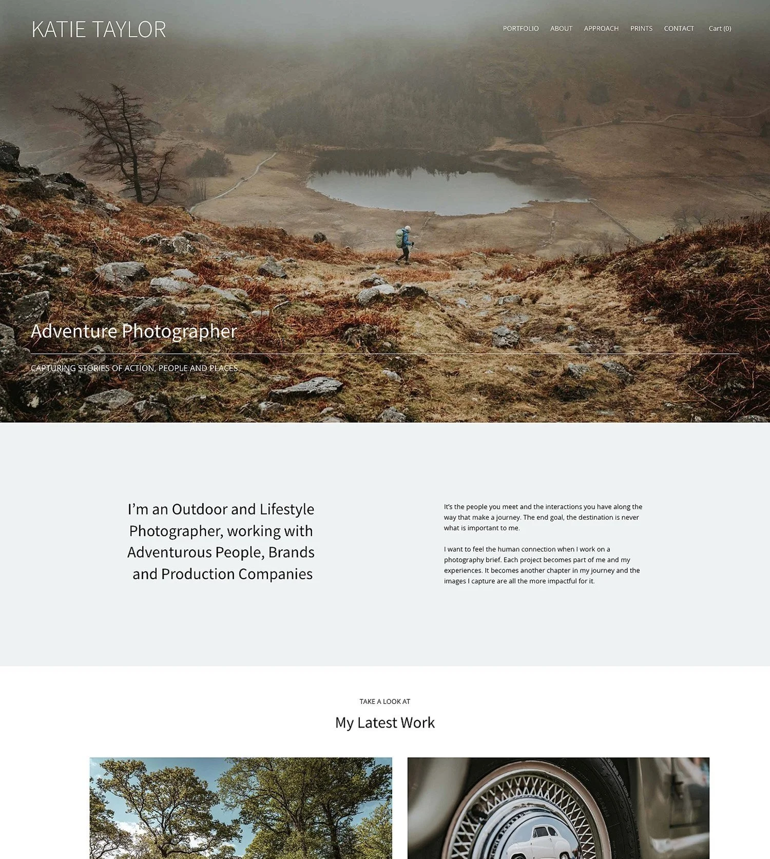 Katie Taylor adventure photographer website homepage featuring outdoor landscape photography