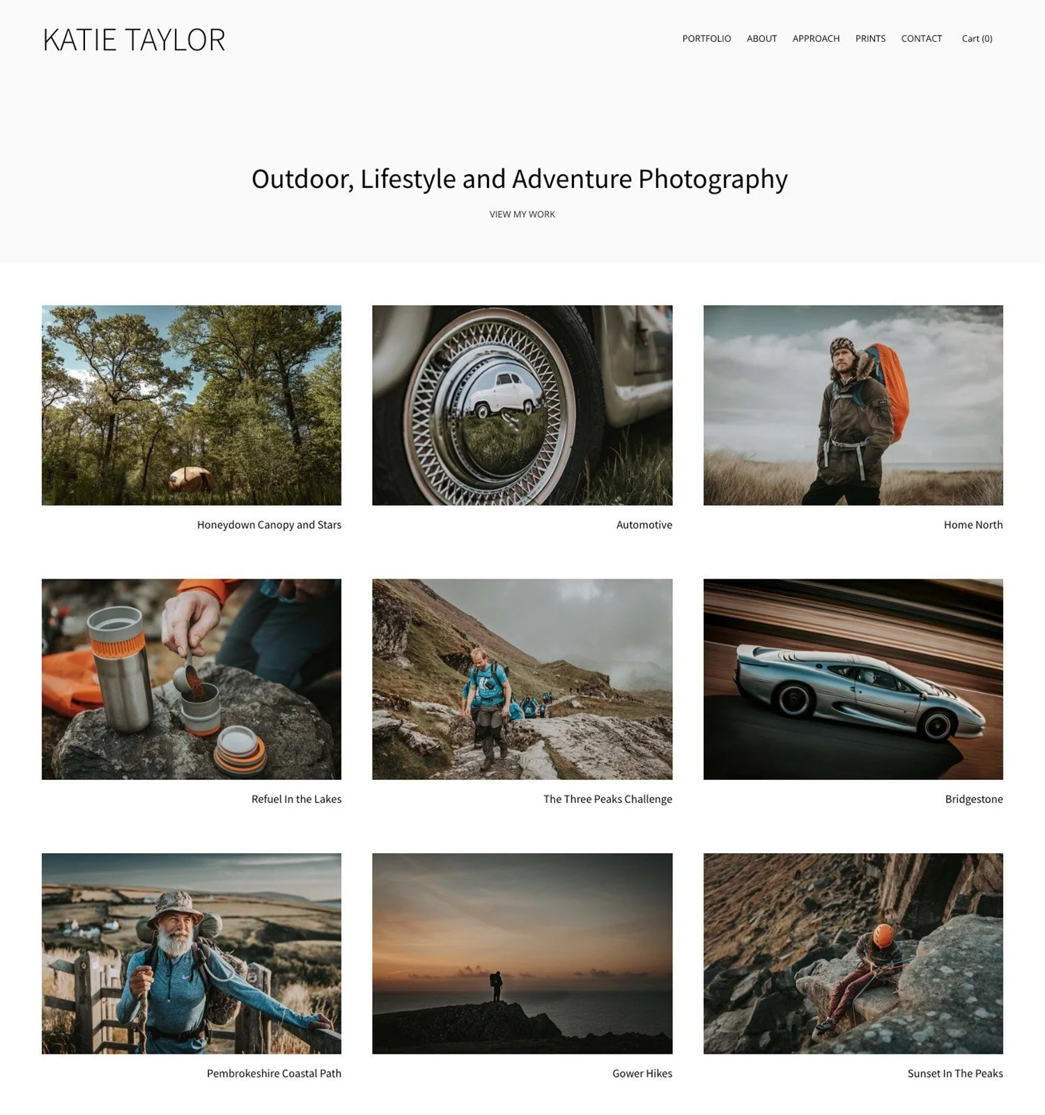 CSS masonry portfolio layout displaying Katie Taylor's adventure photography collection
