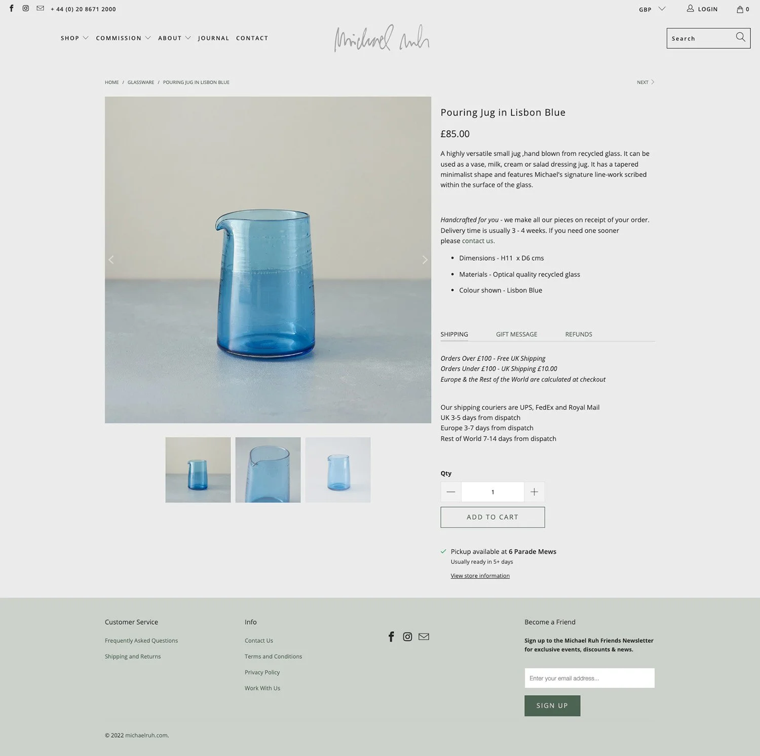 Image of glass jug for eCommerce website design