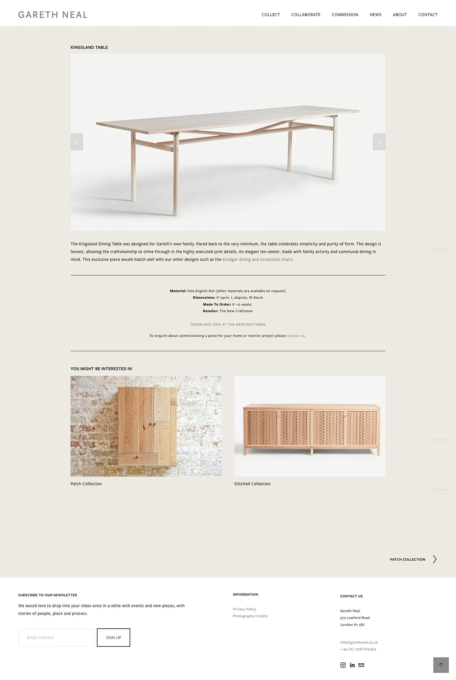 Custom furniture commission showcase on Gareth Neal's portfolio website