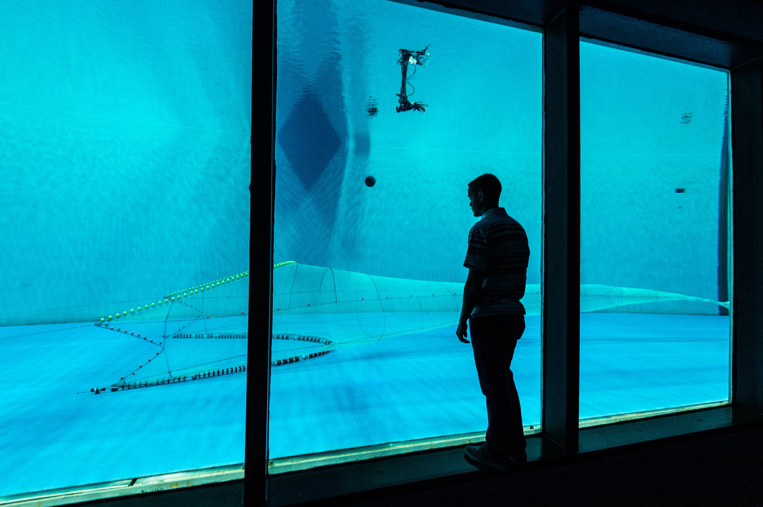 A fishery scientist tests the new design of a trawl net at the Fisheries and Marine Institute in St. John's, Newfoundland. Innovations in fishing technology aim to reduce the amount of bycatch and improve the sustainability of fisheries.