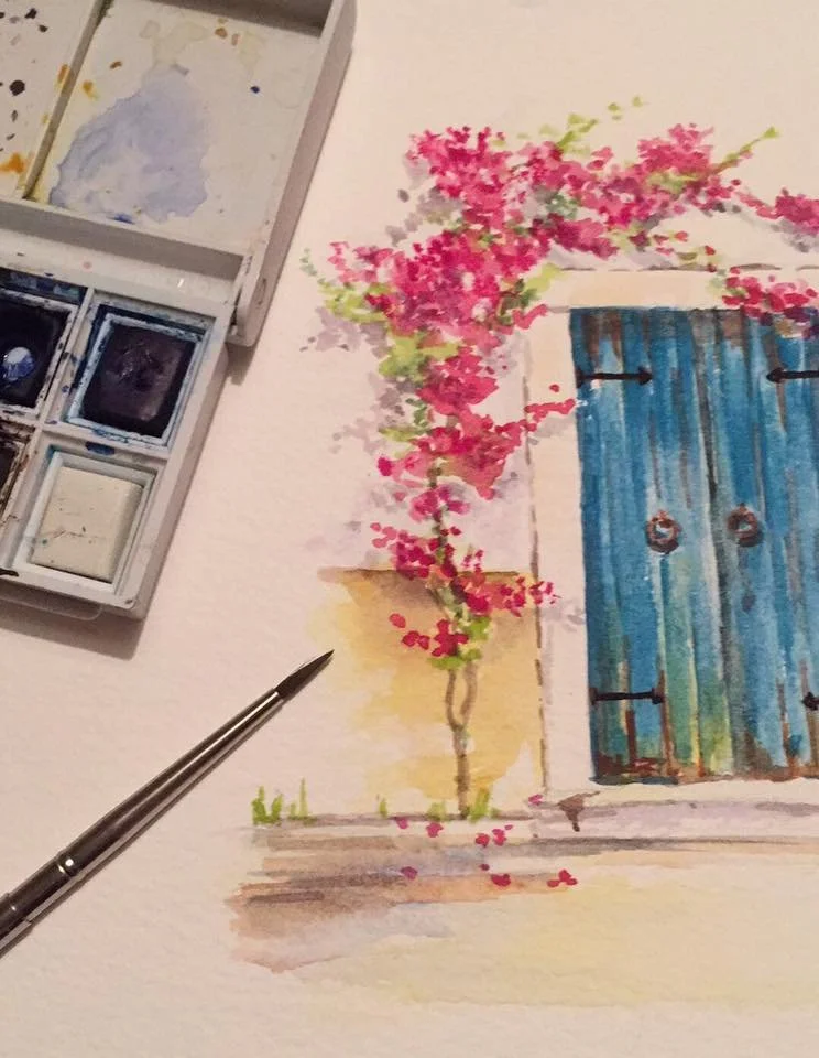 Greek door watercolour Paint & Sip