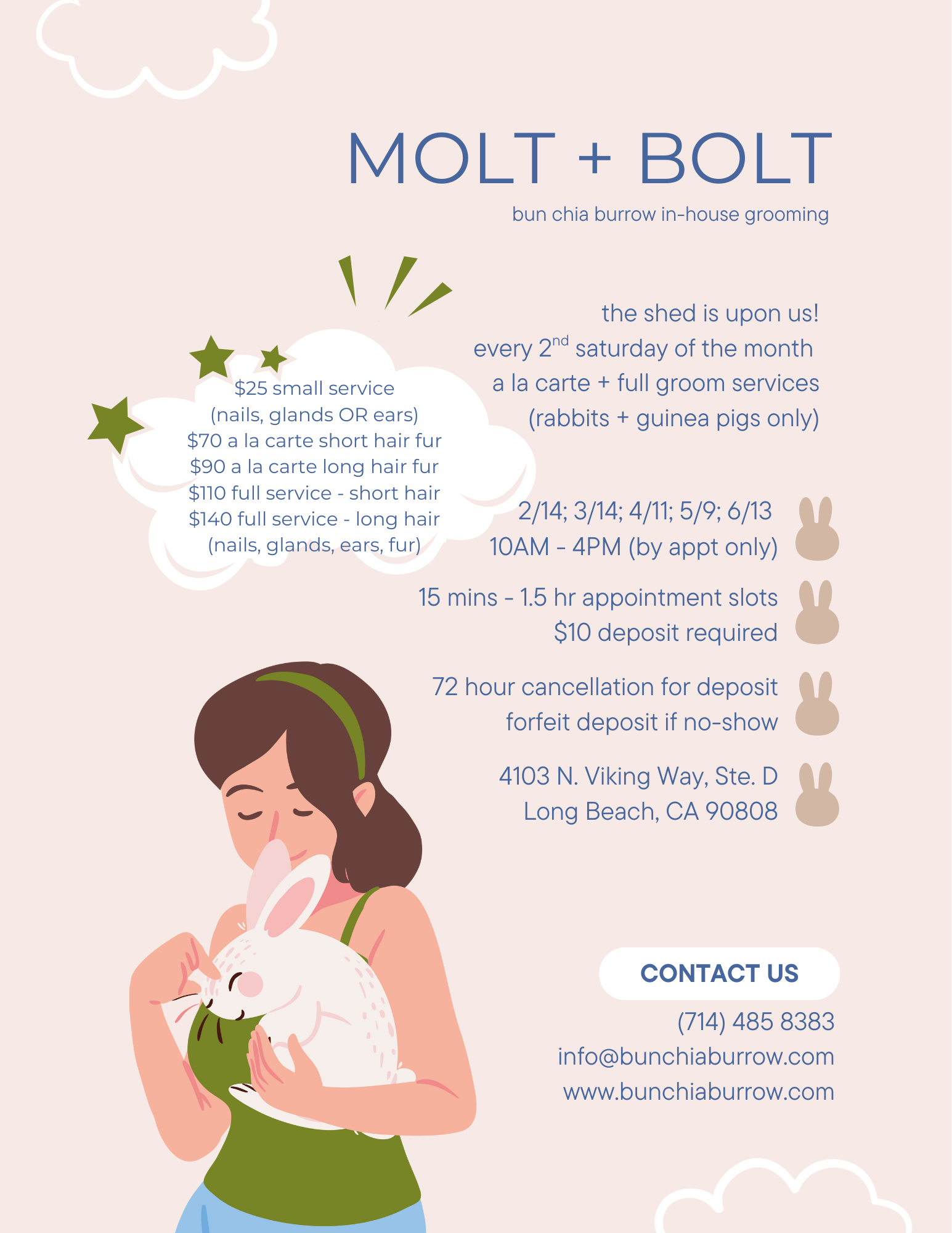 Molt + Bolt: Monthly On-Site Grooming Clinic