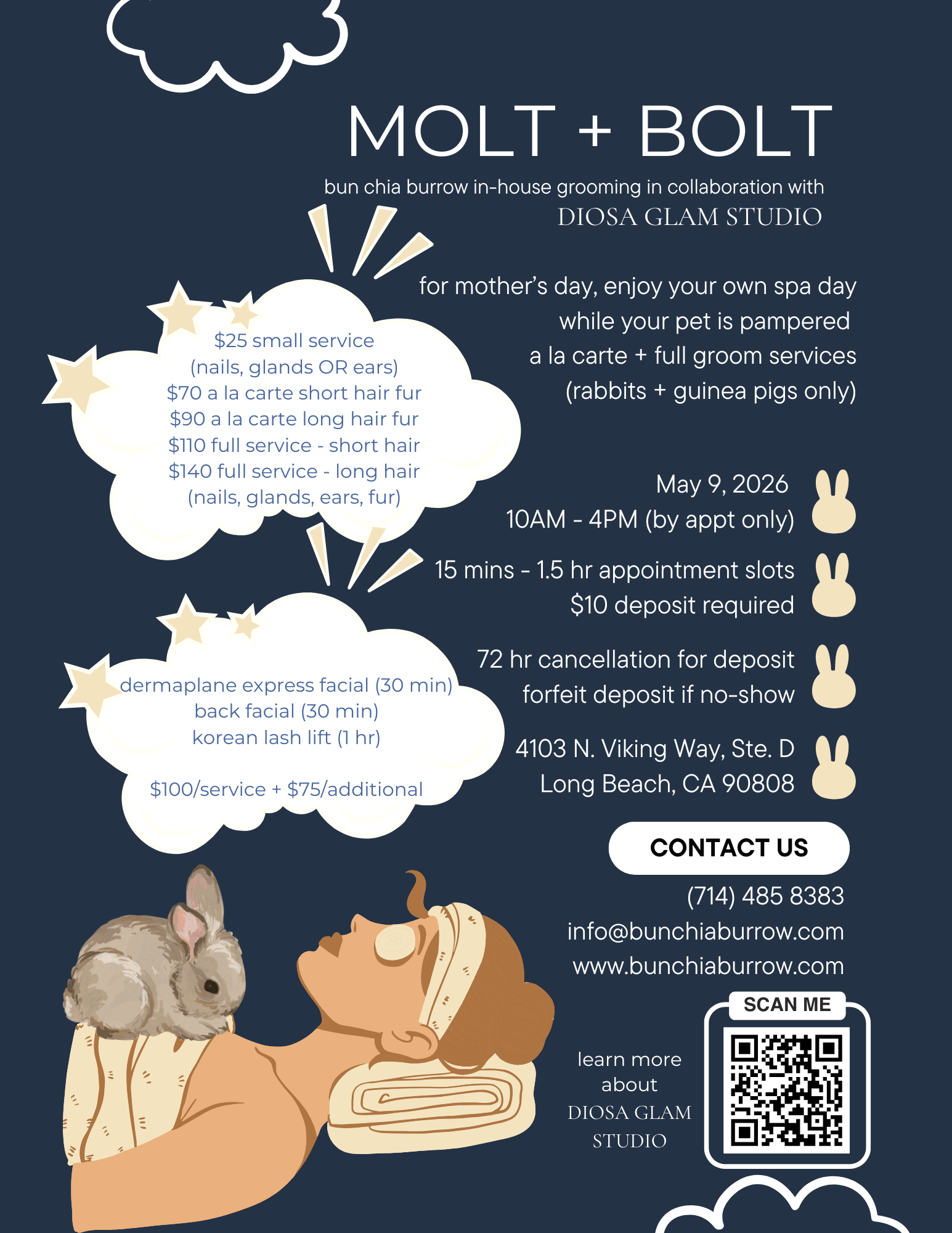 Molt + Bolt: Monthly On-Site Grooming Clinic (Mother’s Day Special w/ Diosa Glam Studio)
