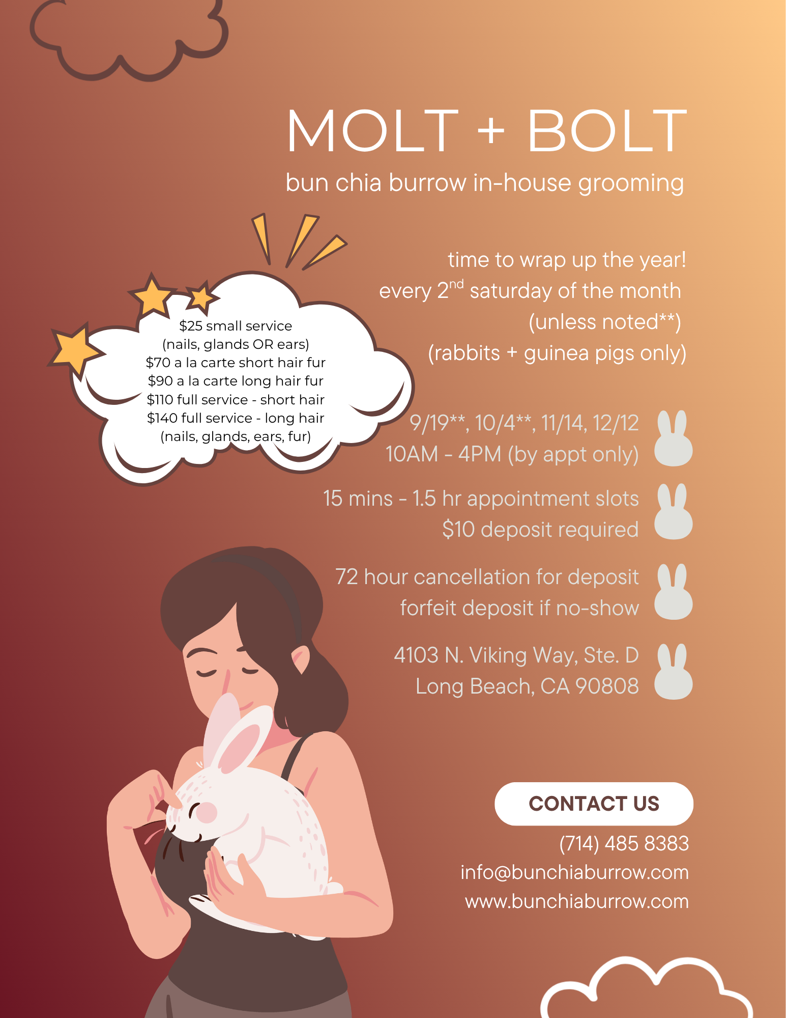 Fall Molt + Bolt: Monthly On-Site Grooming Clinic