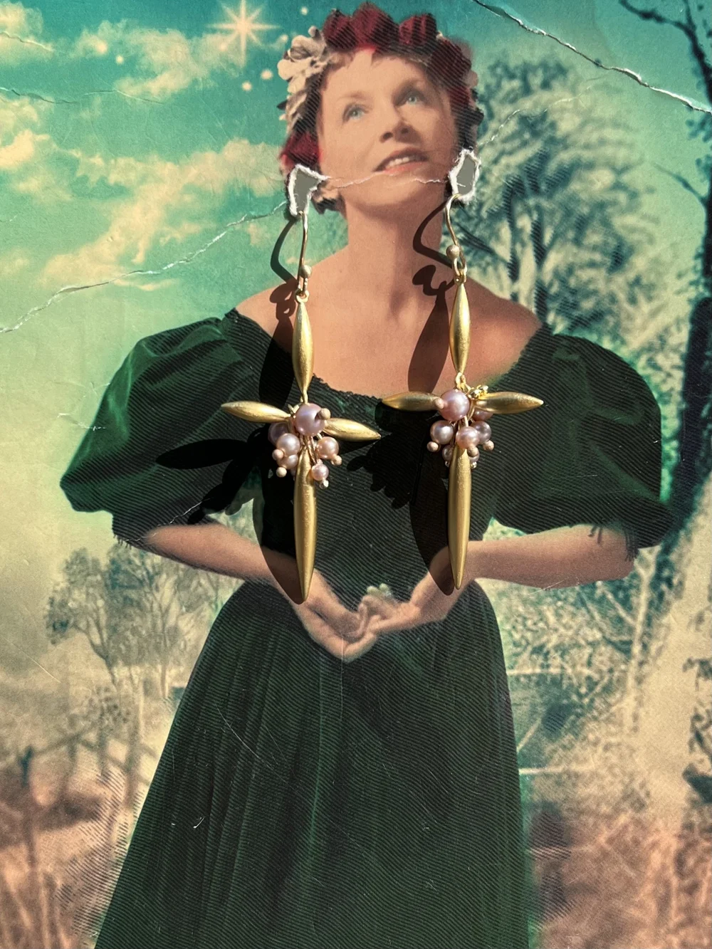 green emerald velvet dress Sage Green Regular Pearl Mesh | Dense main image 1