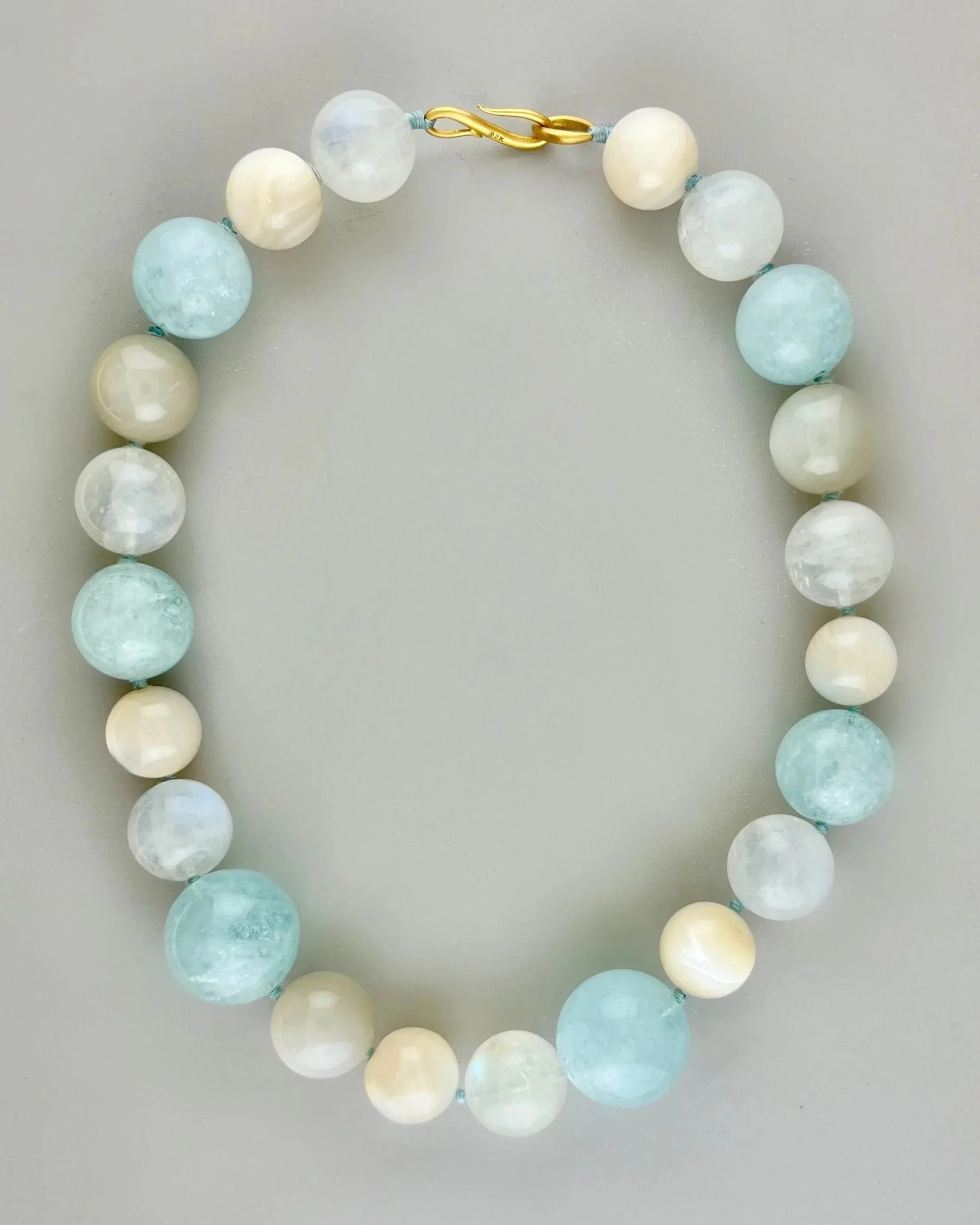 Big Bead Necklace with Aquamarine and Moonstone