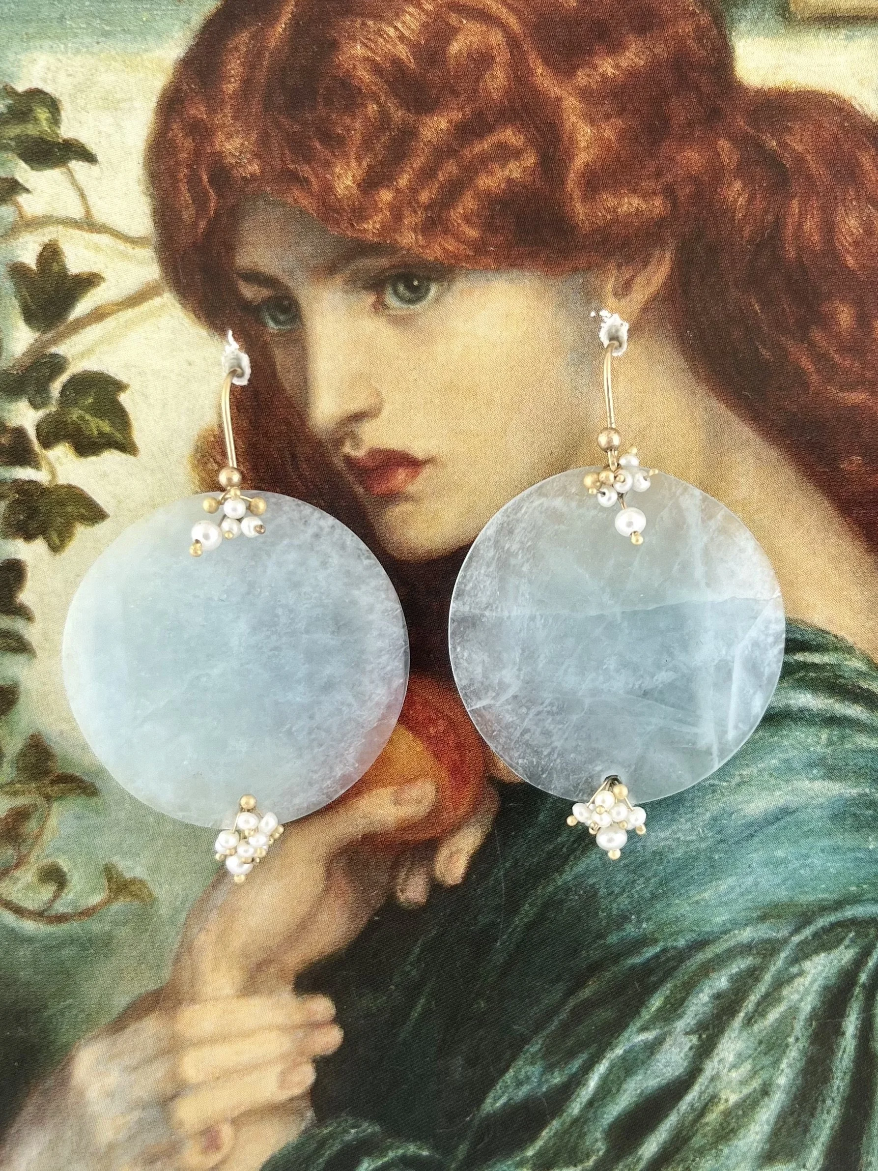 Aquamarine Moons with Pearls