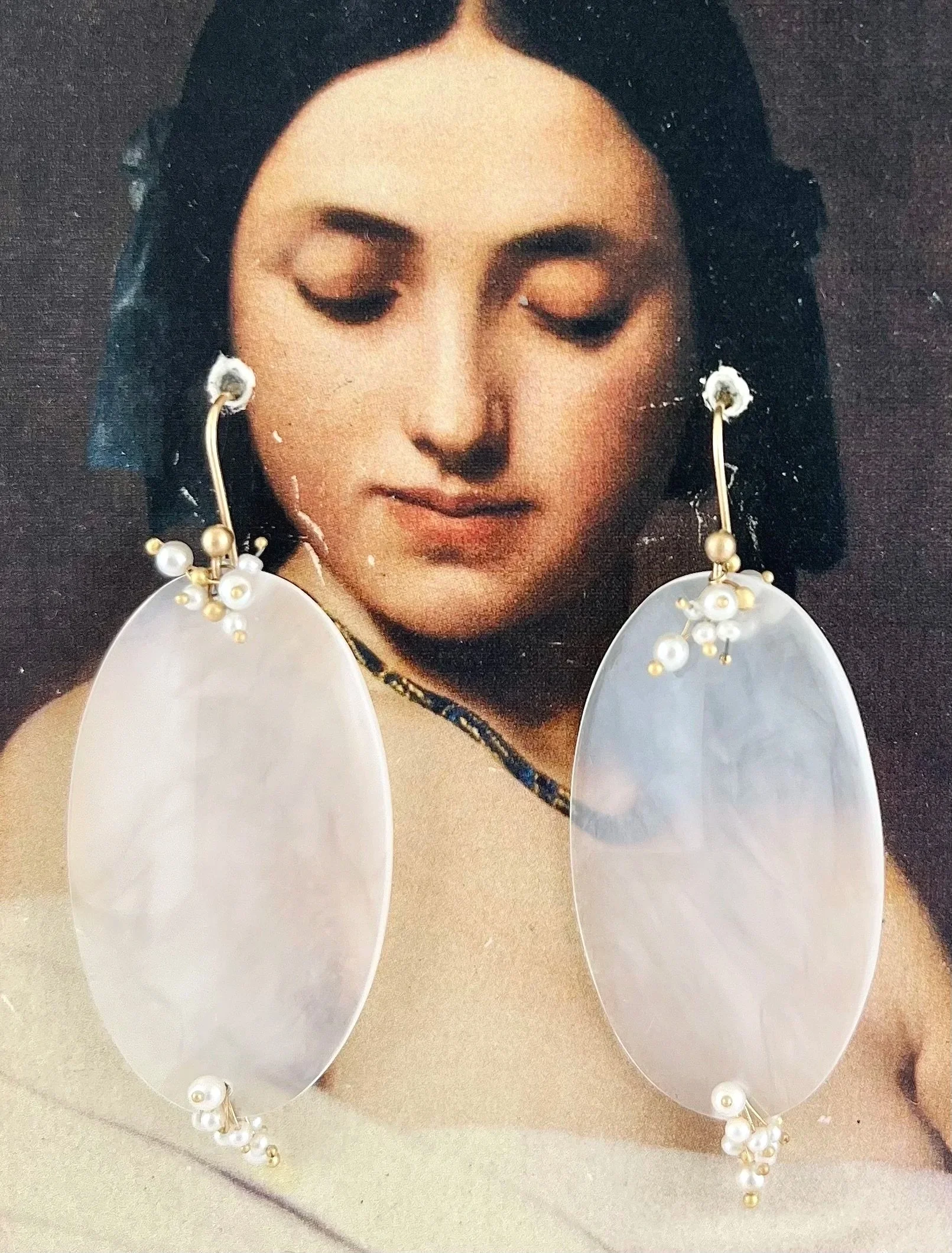 White Chalcedony Ovals with Pearls