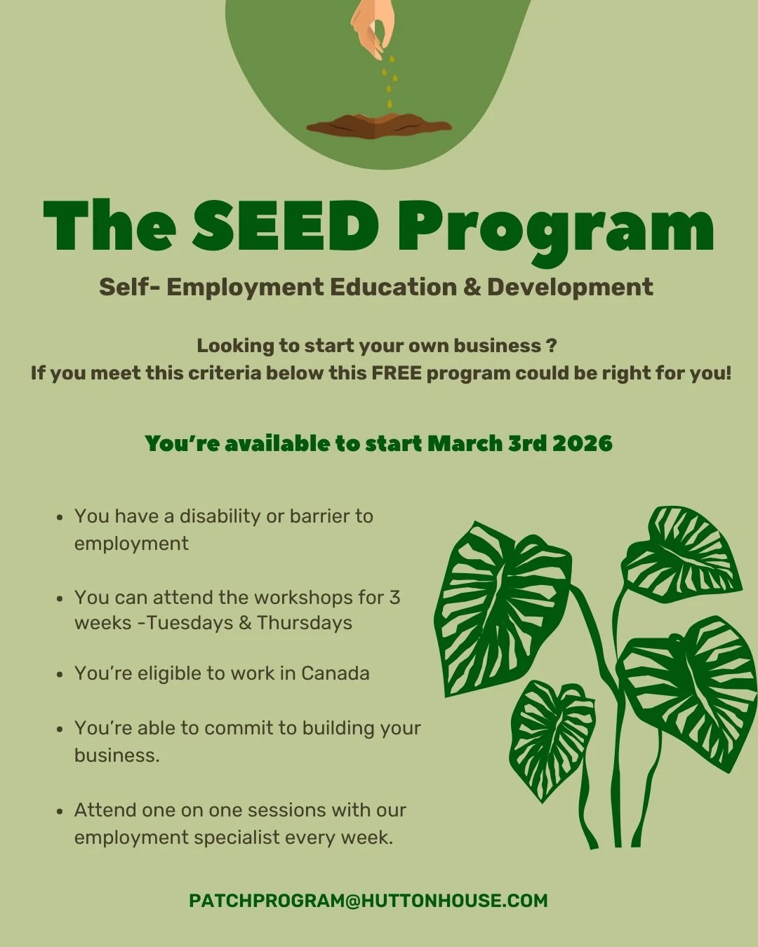 Our SEED Program is still open for new participants for our next session starting March 3rd 2026. 🌱🌱🌱

Our Self Employment Education &amp; Development Program is a FREE program focused to train &amp; assist participants in successfully developing 