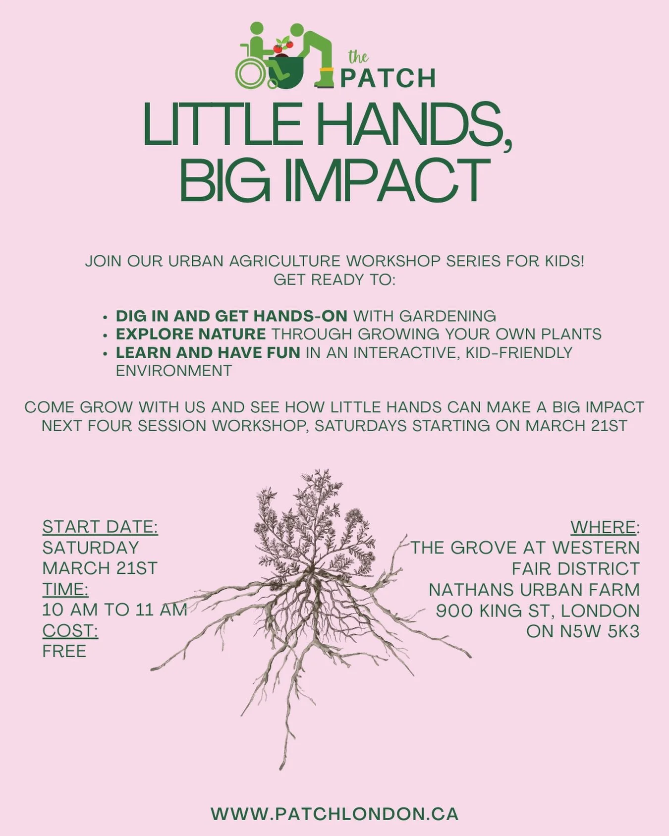 We&rsquo;re excited to welcome you and your little one back to the farm for our SPRING session of Little Hands Big Impact, a chance to dig in, explore and work with nature! 

Join us EVERY Saturday from 10am to 11am, starting March 21st and running u