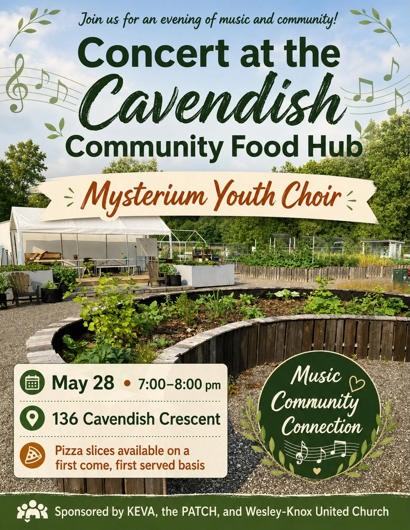 Tomorrow at Cavendish Community Food Hub! 👩&zwj;🌾🎶🍕Join us for an evening of gardening, music, and good food! We&rsquo;ll be hosting our Open Volunteer Night from 5&ndash;7pm for anyone wanting to lend a hand around the space, followed by a commu